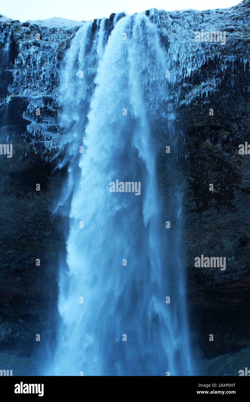 Cascade de Seljalandsfoss, Islande en hiver Banque D'Images