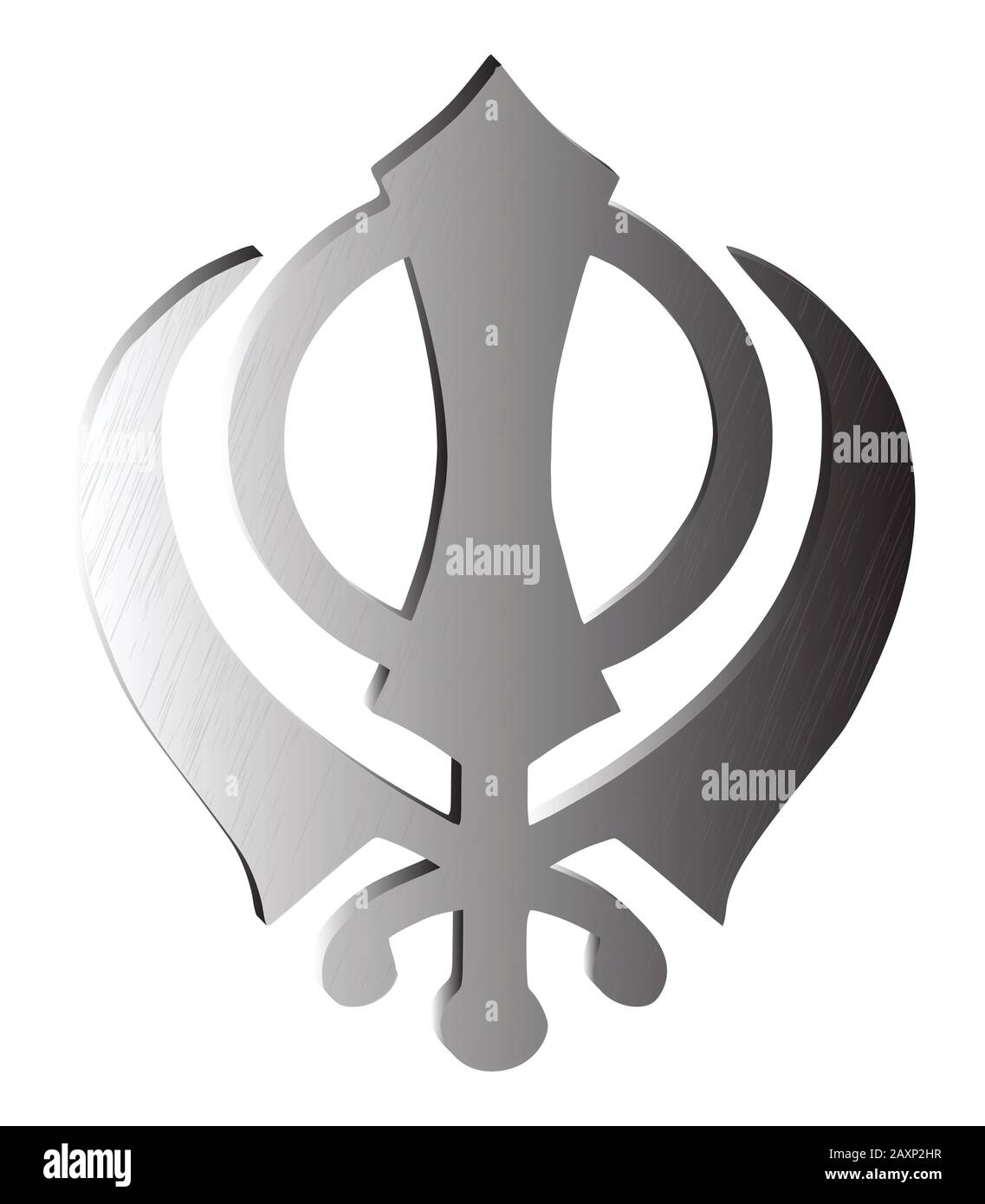 Le symbole principal du Sikhisme – signe Khanda (argent), fond blanc, isolé, illustration Banque D'Images