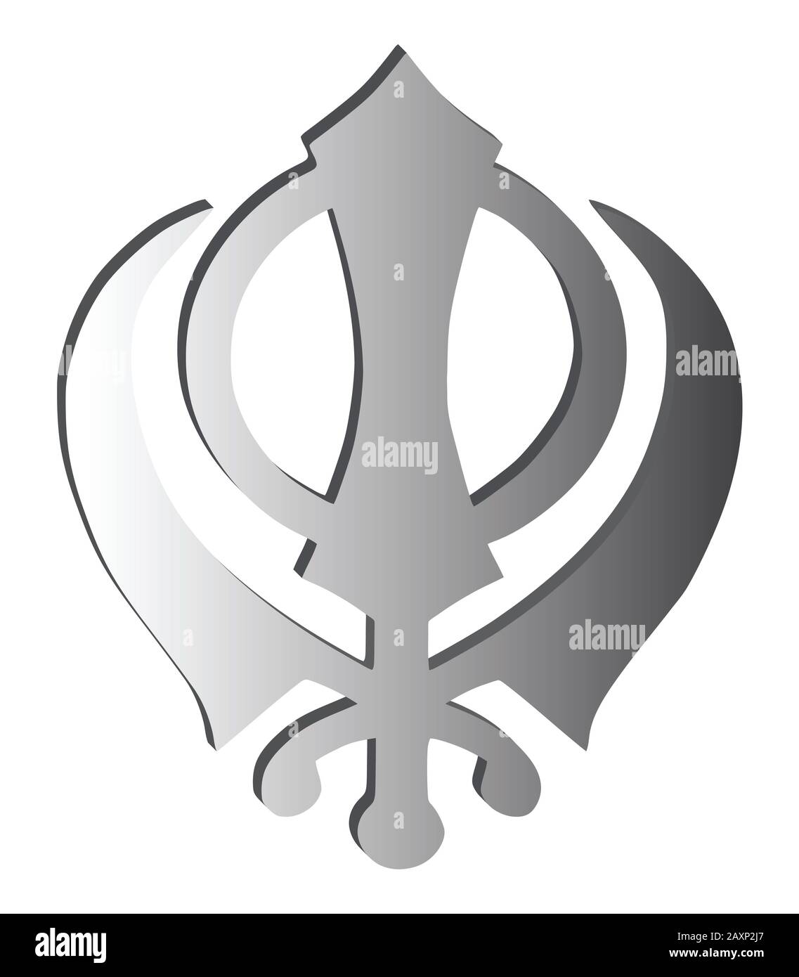 Le symbole principal du Sikhisme – signe Khanda (argent), fond blanc, isolé, illustration Banque D'Images
