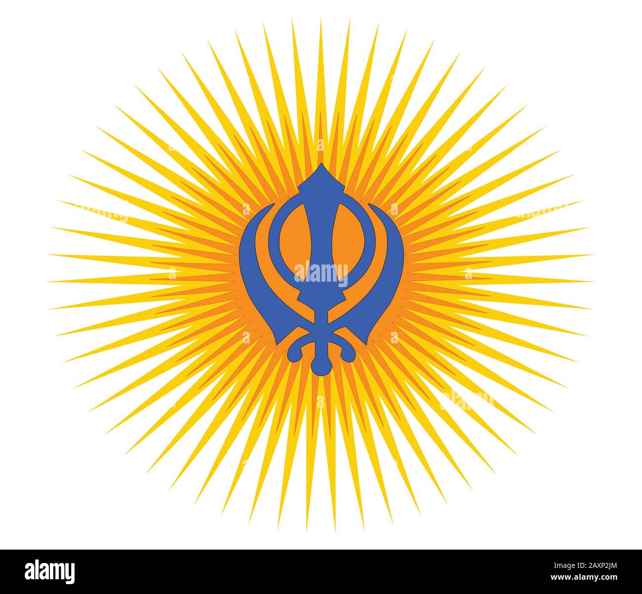 Le symbole principal du Sikhisme – signe Khanda. Rayons de gradient rouge et or, fond blanc, isolé, illustration Banque D'Images