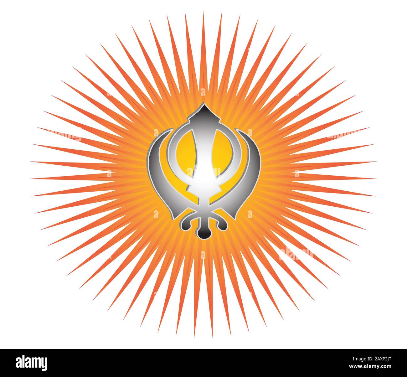 Le symbole principal du Sikhisme – signe Khanda. Rayons de gradient rouge et or, fond blanc, isolé, illustration Banque D'Images