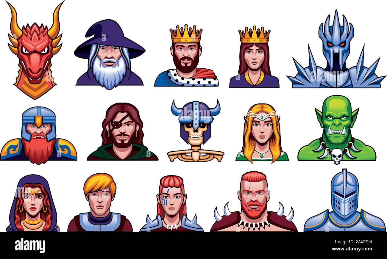 Ensemble Vectoriel De Personnages De Fantaisie Médiévaux Isolés Illustration de Vecteur