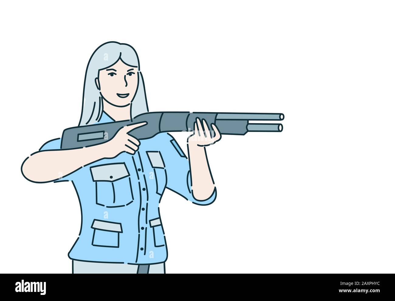 Illustration vectorielle d'arme de maintien de policiers isolée sur fond blanc. La protection de sécurité en uniforme protège le caractère de contour de couleur de la loi et de l'ordre. Concept de caricature de l'officier de police. Illustration de Vecteur