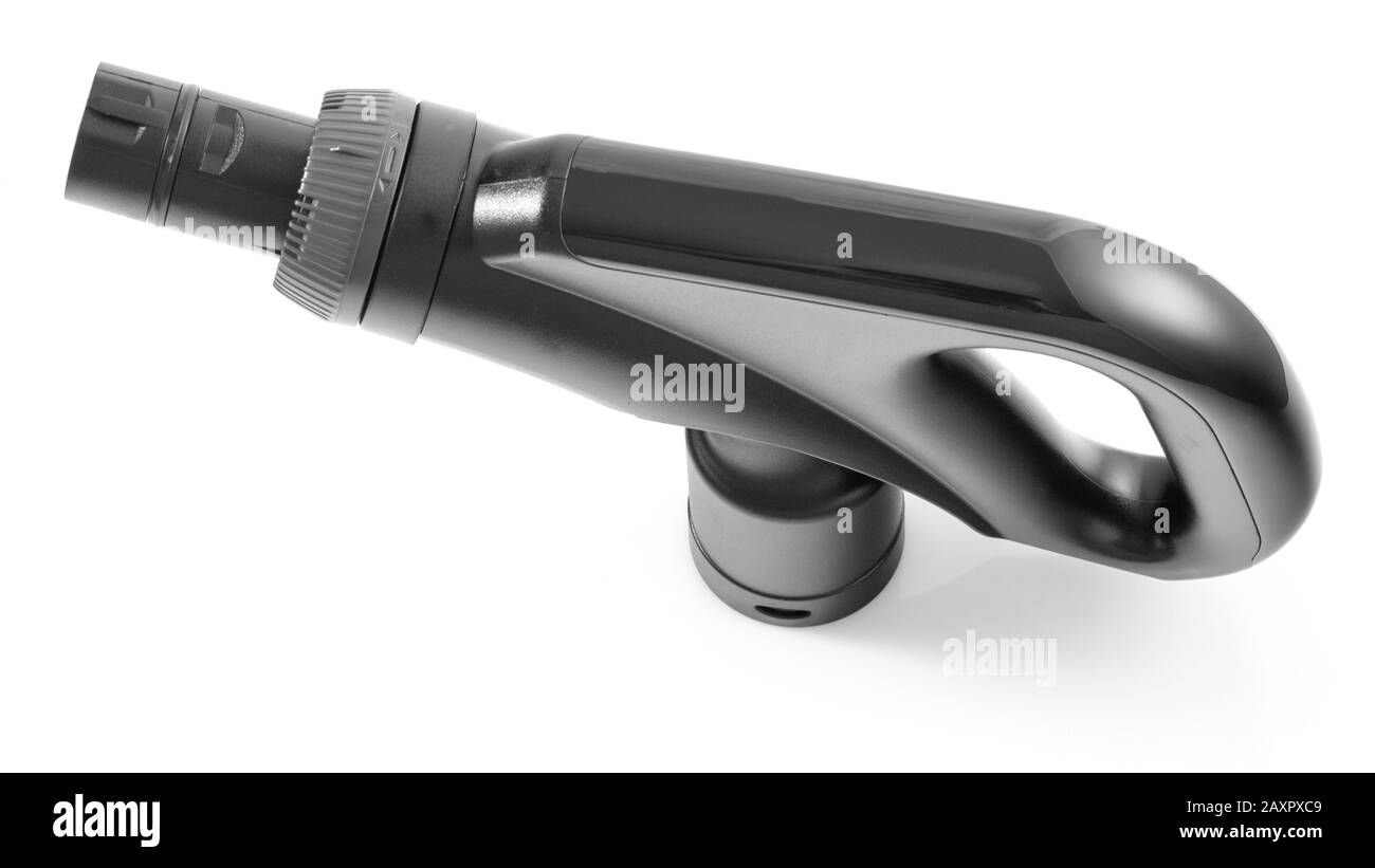 Poignée noire pour aspirateur sur fond blanc Banque D'Images
