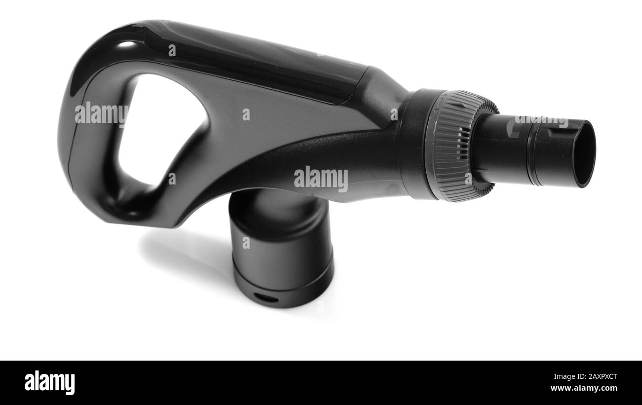 Poignée noire pour aspirateur sur fond blanc Banque D'Images