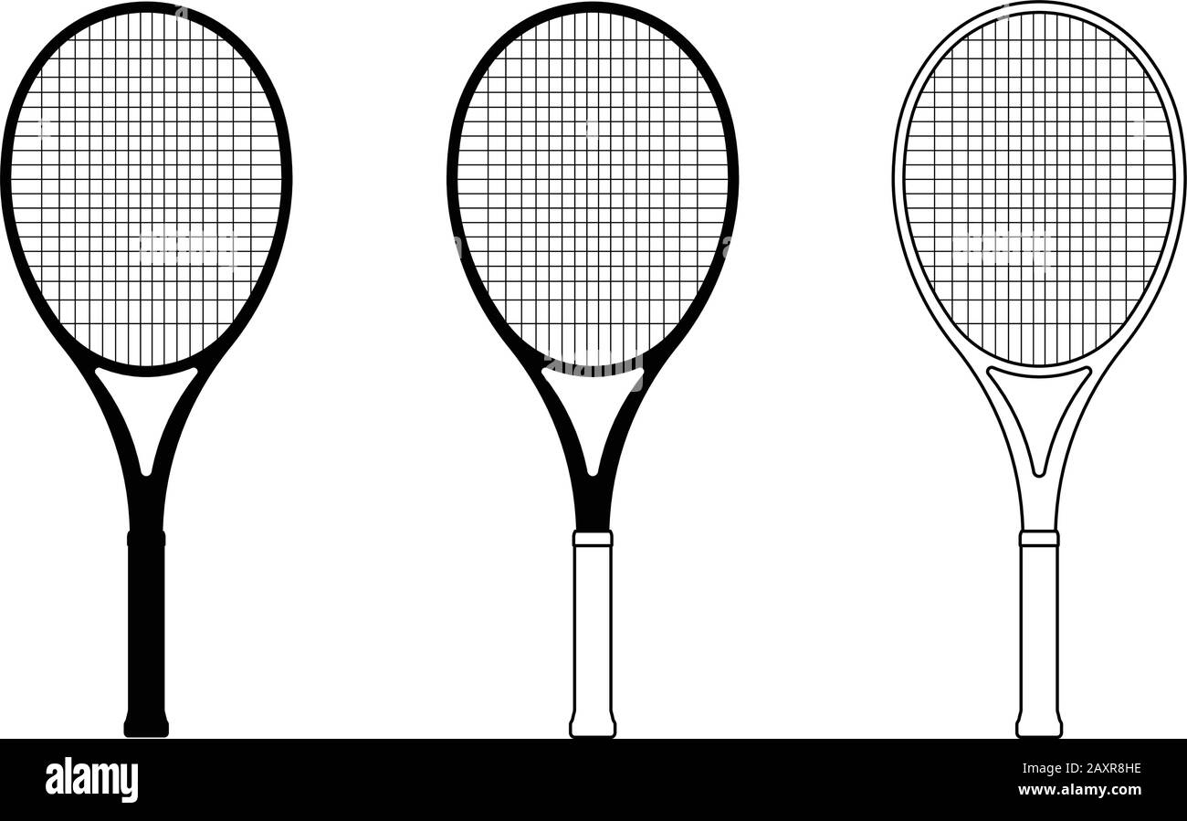 Raquette de tennis. Icônes de ligne fine et de silhouette Illustration de Vecteur
