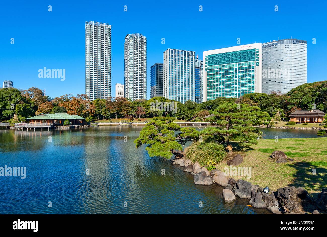 Jardins japonais Jardins Hamarikyu Tokyo Parc de la ville japonaise Hama Rikyu Banque D'Images
