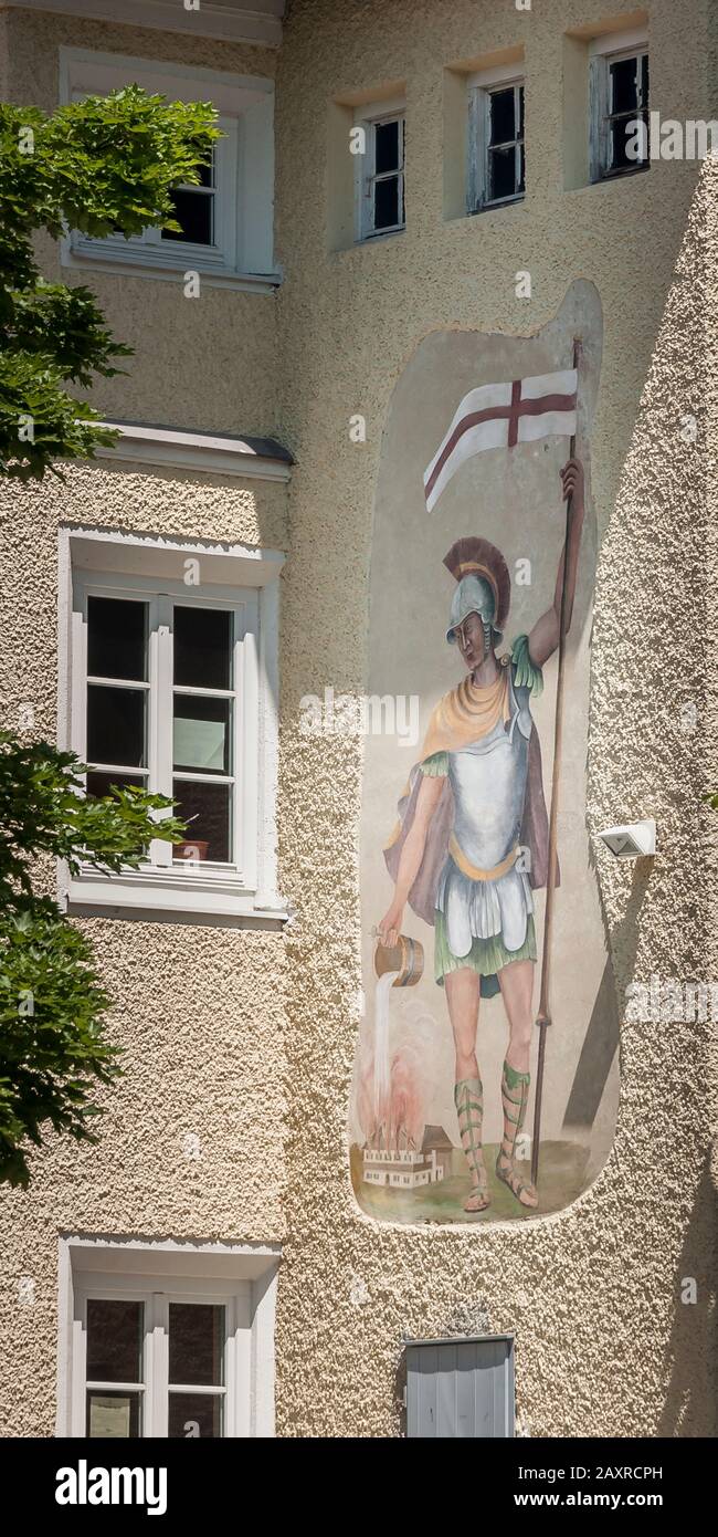 Fresque sur la construction du service d'incendie à Diessen am Ammersee, Bavière, Allemagne Banque D'Images