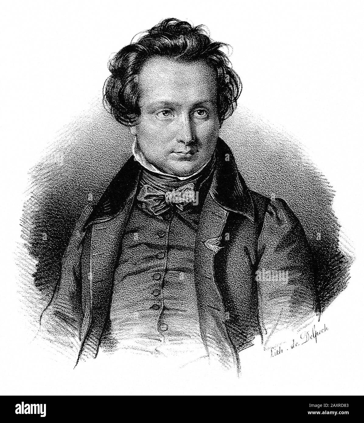 1833 , Paris, FRANCE : l'écrivain français VICTOR HUGO ( 1802 - 1885 ) .  Portrait gravé par Delpech , 1838. - SCRITTORE -