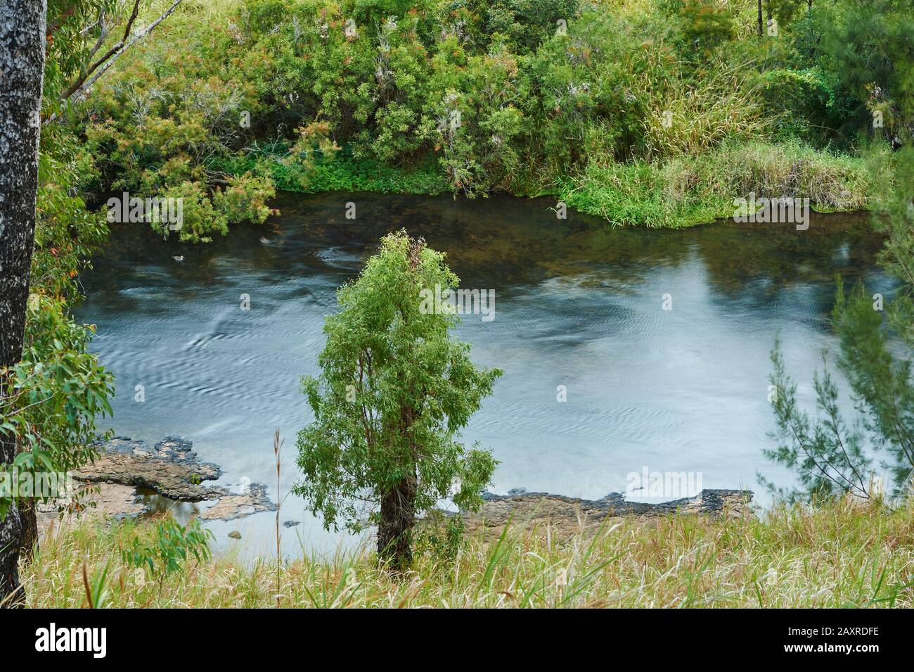 Cours d'eau au-dessus des chutes Big Millstream à Atherton Tableland au printemps, Queensland, Australie Banque D'Images Cours d'eau au-dessus des chutes Big Millstream à Atherton Tableland au printemps, Queensland, Australie Banque D'Images