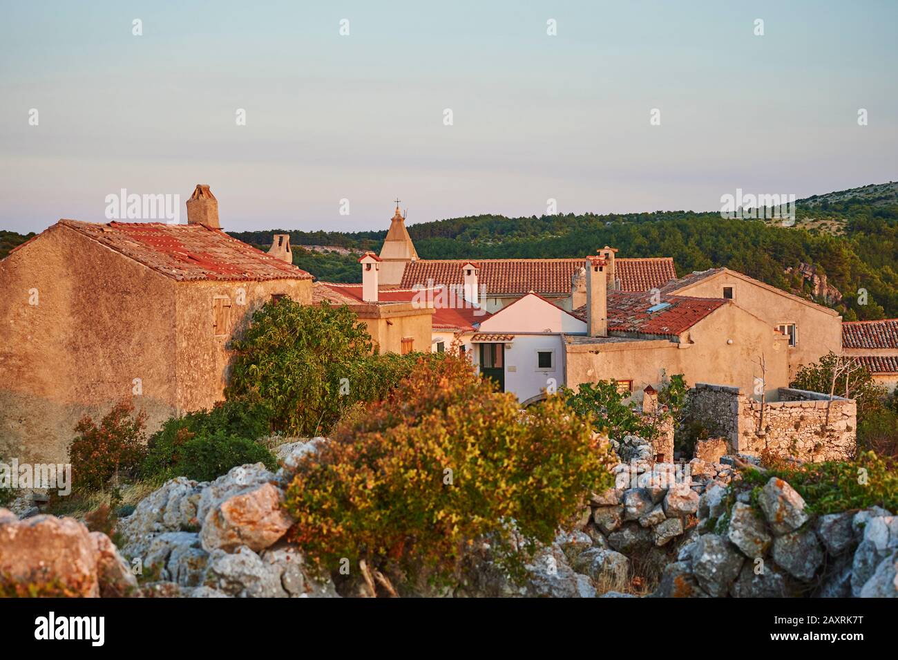 Paysage, Village, Lubenice, Cres, Croatie, Europe Banque D'Images