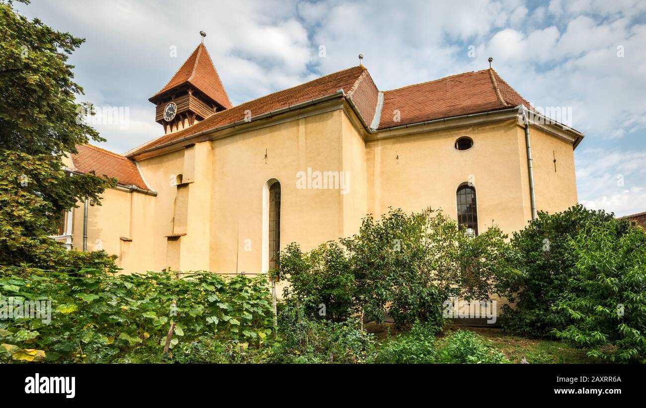 Église saxonne fortifiée, évangélique du XIIIe siècle, à Miercurea Sibiului, comté de Sibiu, région de Transylvanie, Roumanie Banque D'Images