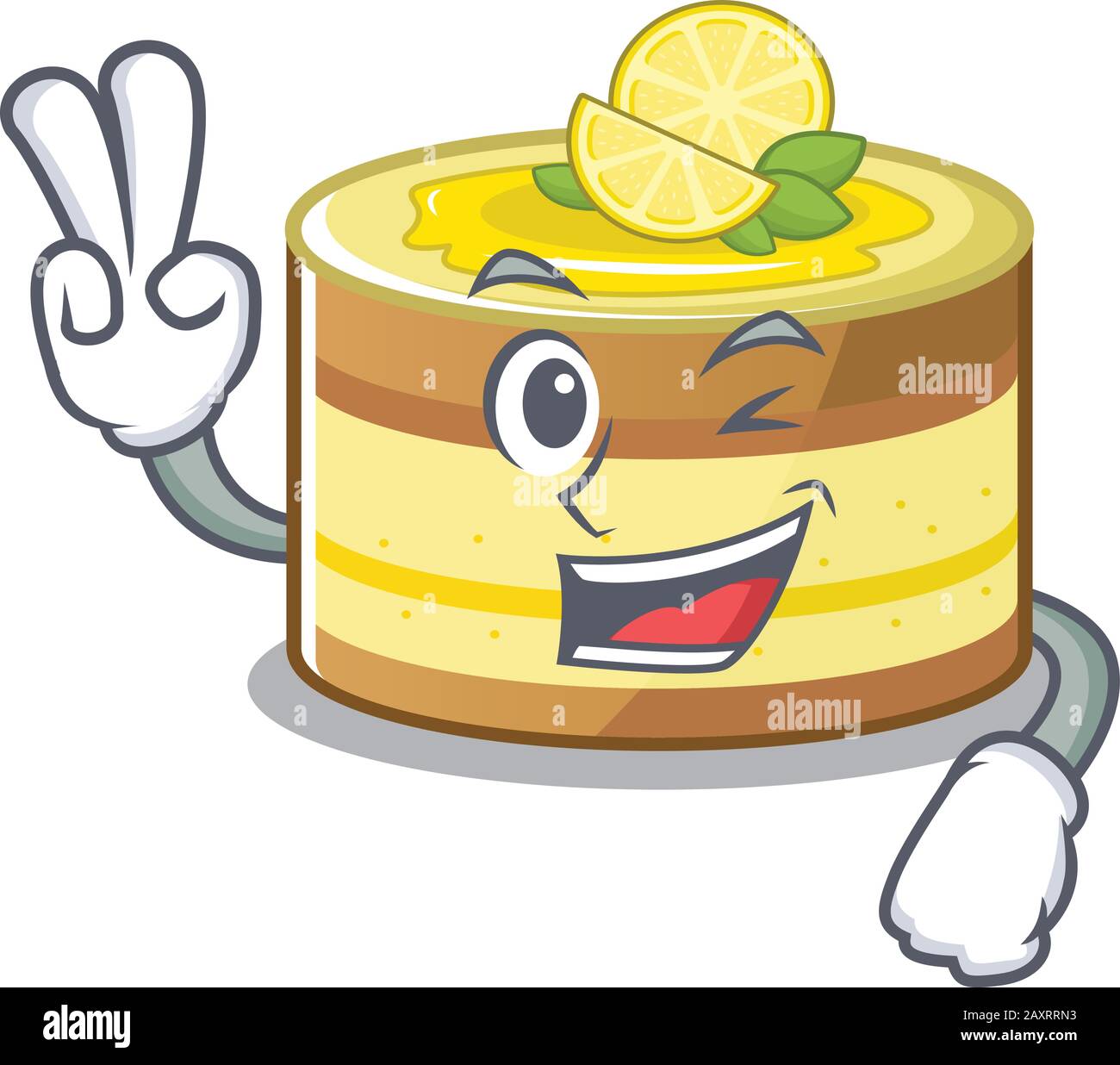 Mascotte De Drole De Gateau Au Citron Personnage De Dessin Anime Avec Deux Doigts Image Vectorielle Stock Alamy