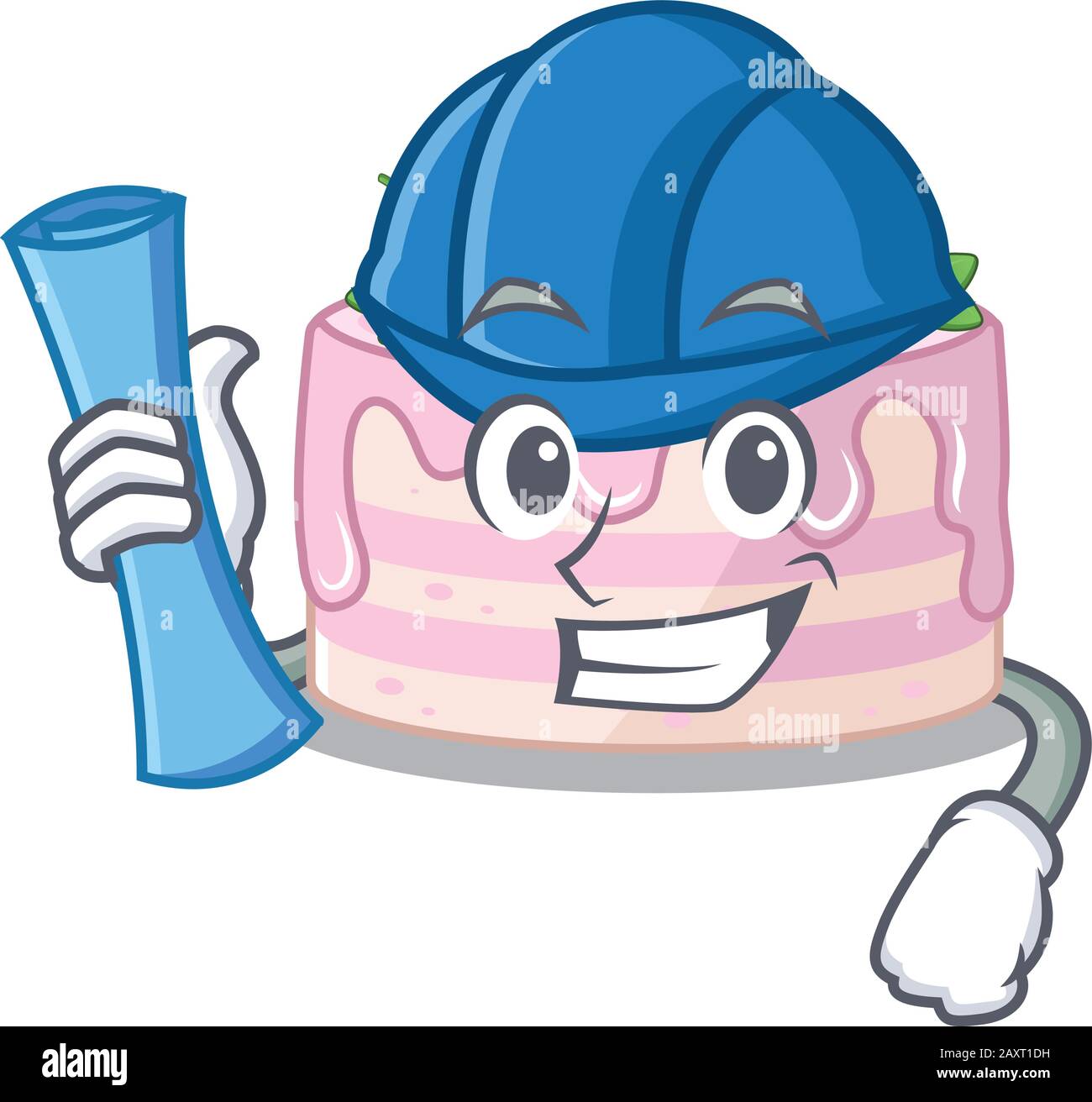 Un succès de l'architecte de gâteau aux fraises avec des imprimés bleus et un casque bleu Illustration de Vecteur