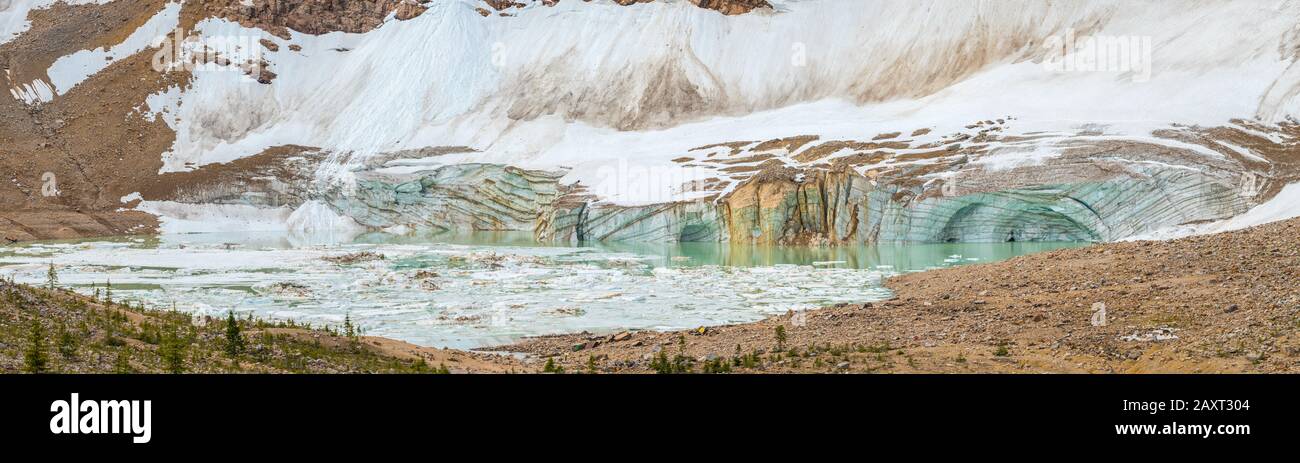 Panorama de la lagune de glacier au Mont Edith Cavell, parc national Jasper, Canada Banque D'Images