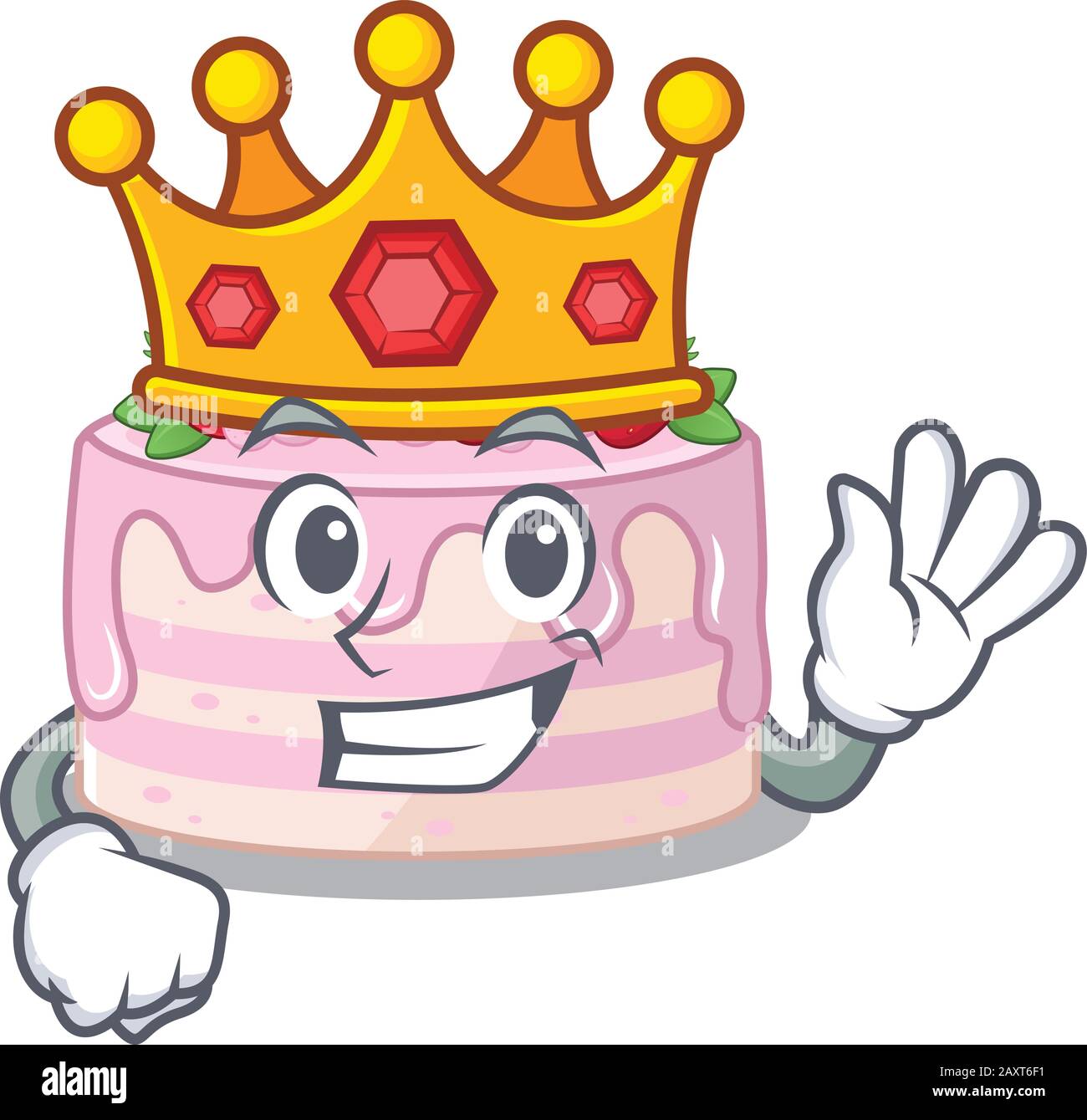 Un Dessin Anime De Mascotte De Gateau De Fraise Execute Comme Un Roi Sur La Scene Image Vectorielle Stock Alamy