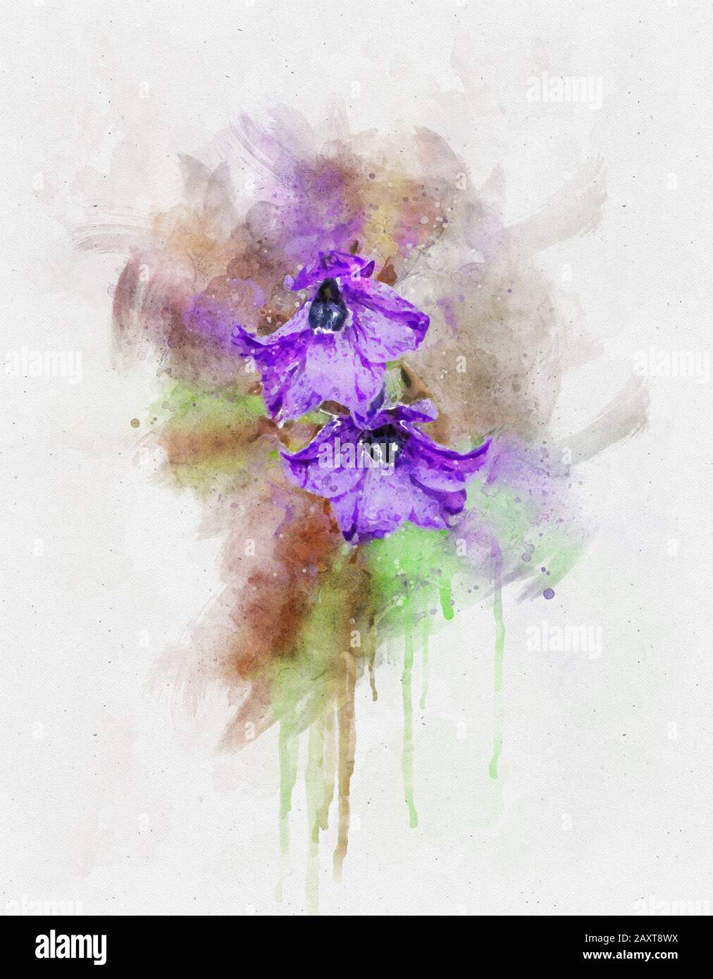Illustration de l'aquarelle des fleurs violettes dans la nature sauvage Banque D'Images