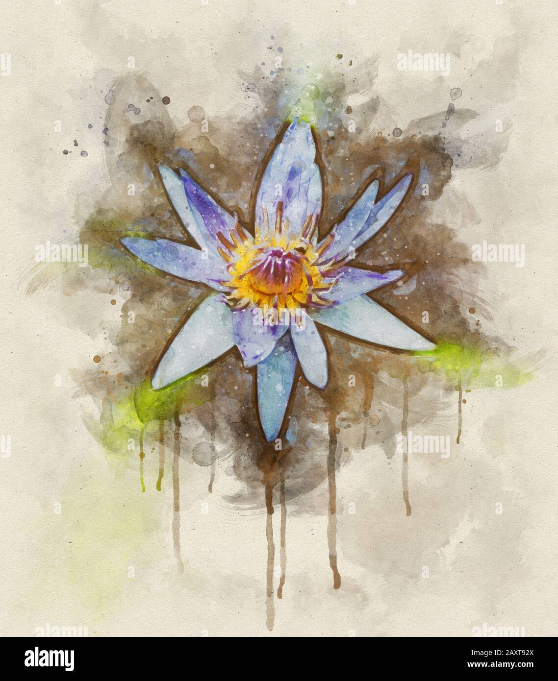 Illustration de l'aquarelle d'une fleur violette de lotus et de feuilles  sur la surface de l'eau Photo Stock - Alamy