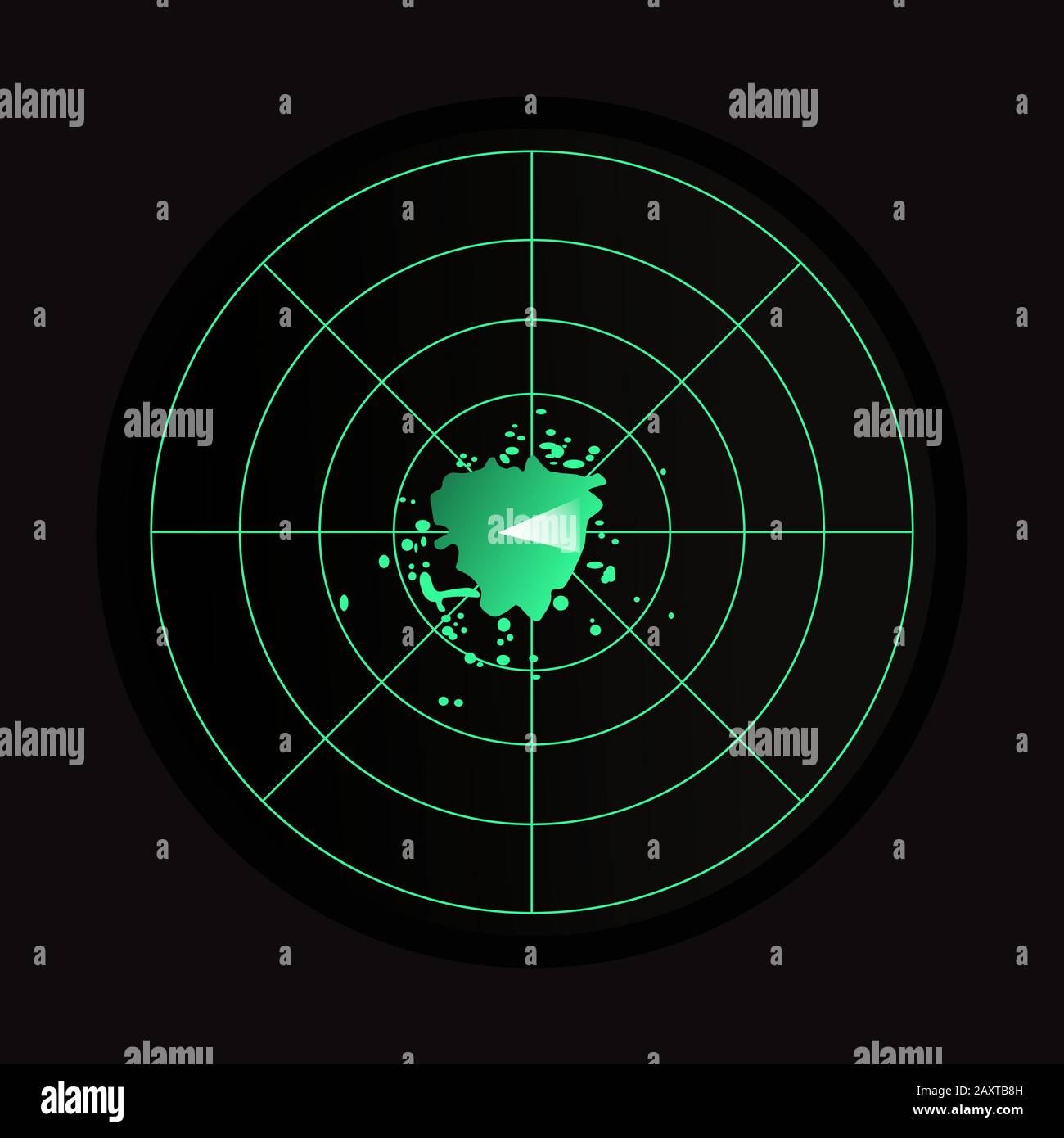 Icône radar verte et noire sur fond noir. Illustration de Vecteur