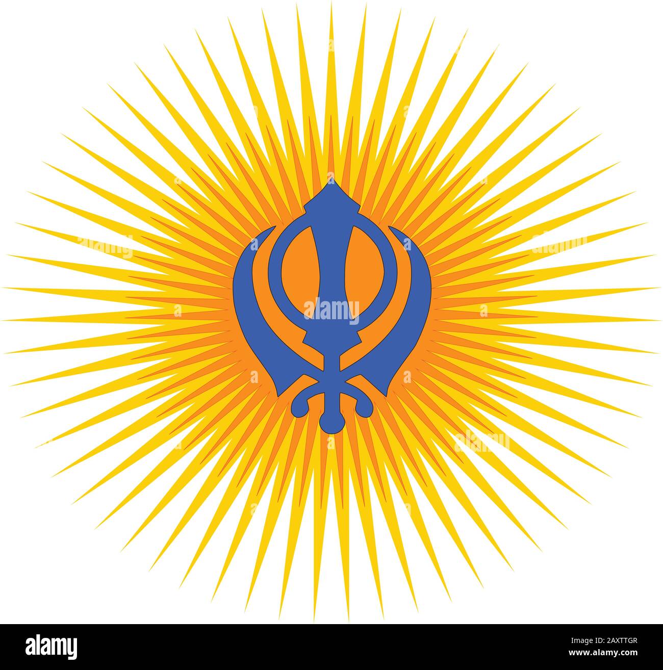 Le symbole principal du Sikhisme – signe Khanda. Rayons de gradient rouge et or, fond blanc, isolé, vecteur Illustration de Vecteur