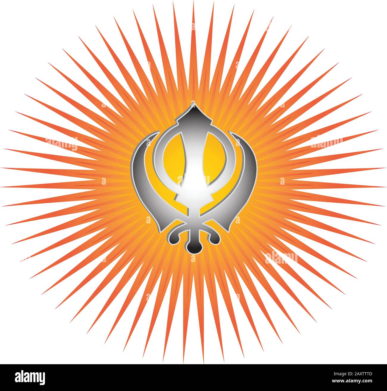 Le symbole principal du Sikhisme – signe Khanda. Rayons de gradient rouge et or, fond blanc, isolé, vecteur Illustration de Vecteur