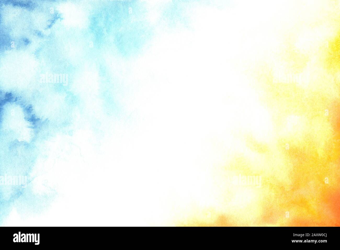 Fond dégradé bleu, blanc et orange abstrait aquarelle Banque D'Images