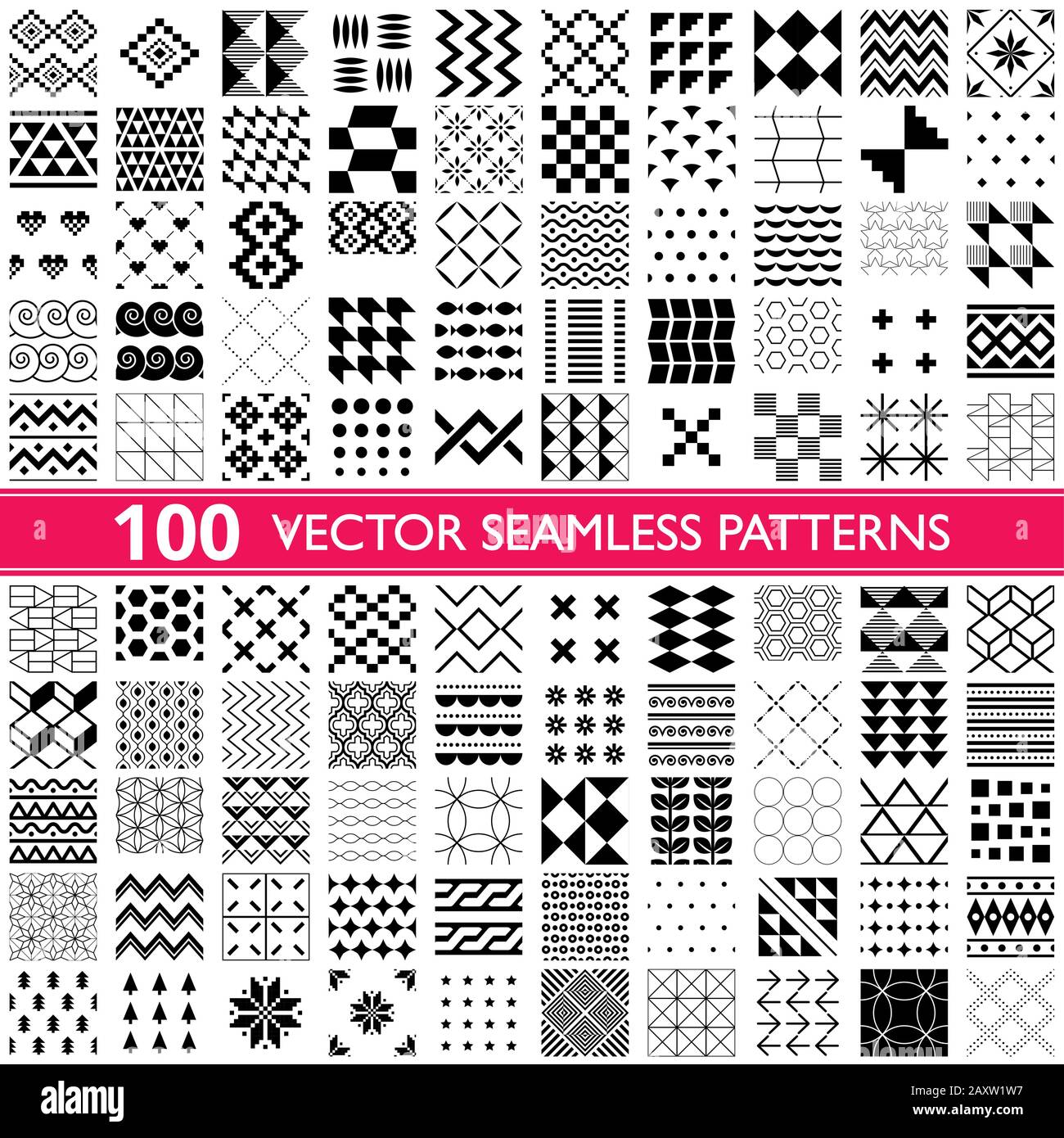 100 modèles vectoriels sans couture - grand ensemble, différents modèles universels géométriques et abstraits, tuiles - grande collection Illustration de Vecteur