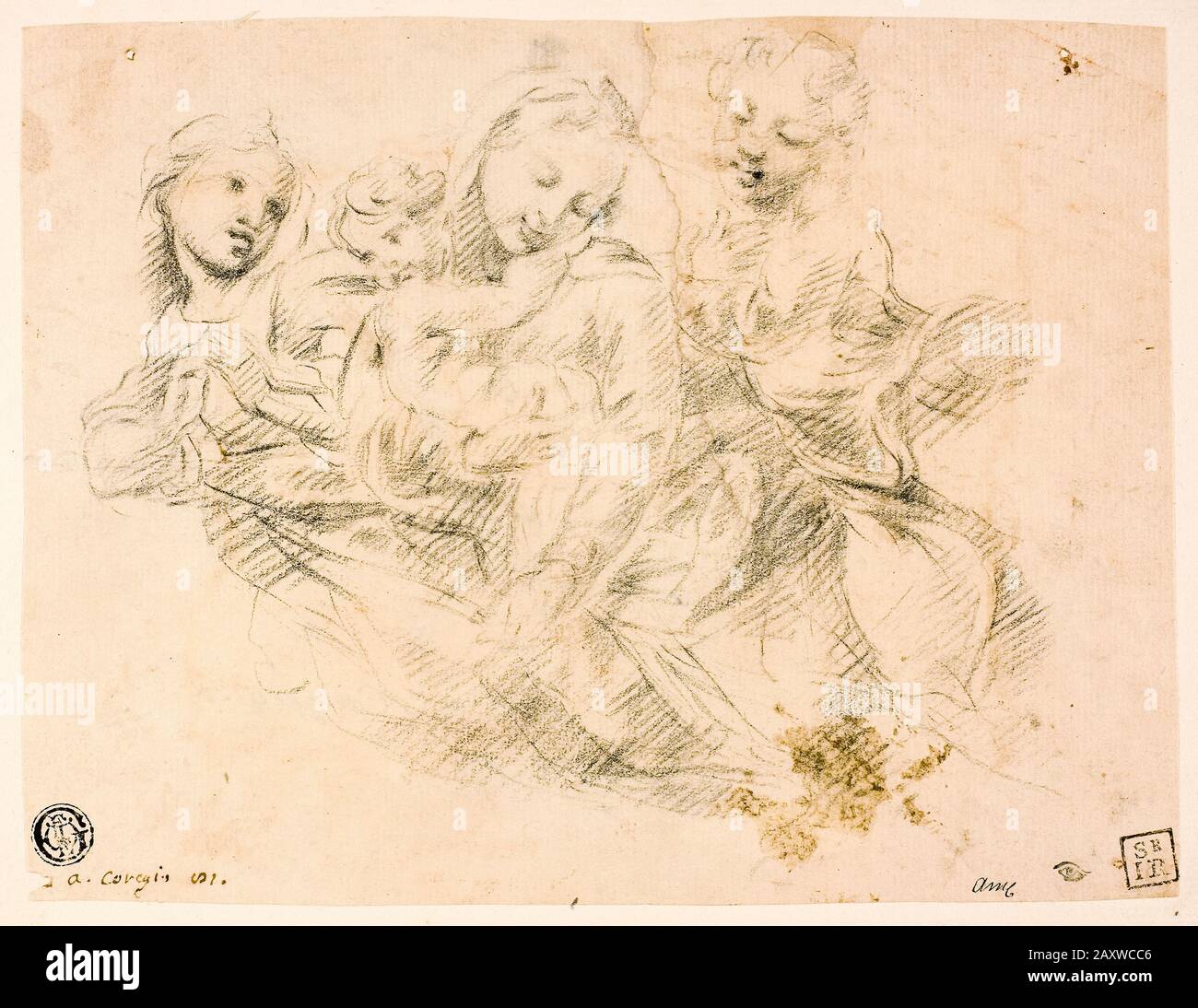 Joshua Reynolds, après Antonio Allegri appelé Correggio, Madonna et enfant avec Deux Anges, dessin, vers 1752 Banque D'Images
