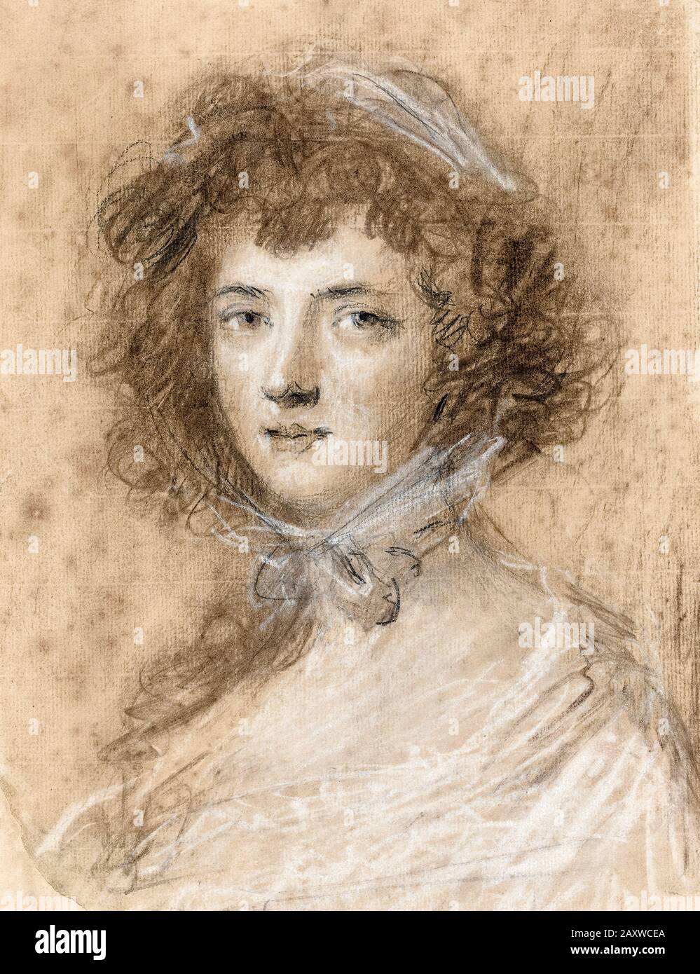 Sir Joshua Reynolds, chef et buste d'une femme, dessin de portrait, avant 1792 Banque D'Images