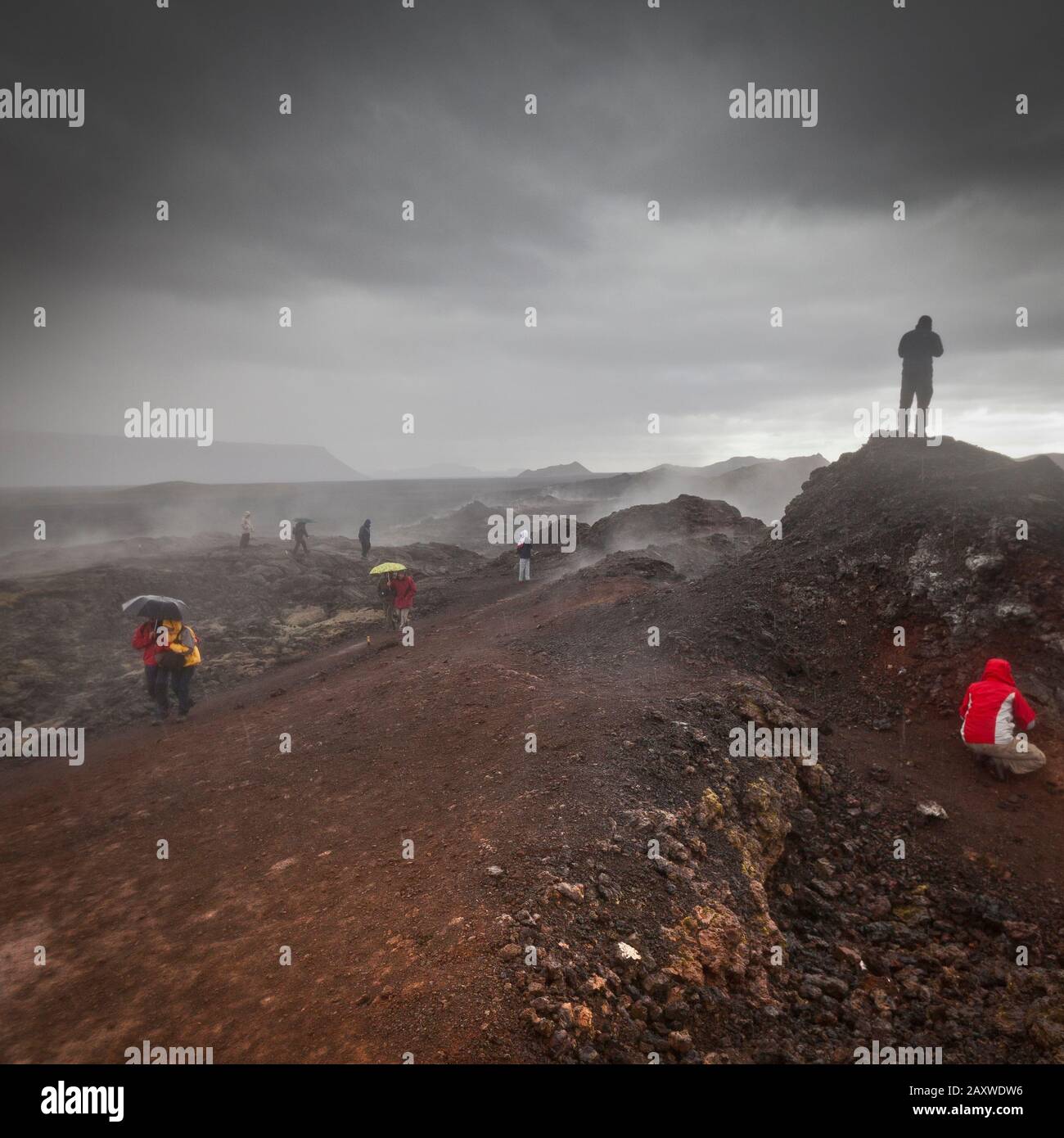 Pluie, géothermie - zone volcanique, Krafla, nord de l'Islande Banque D'Images