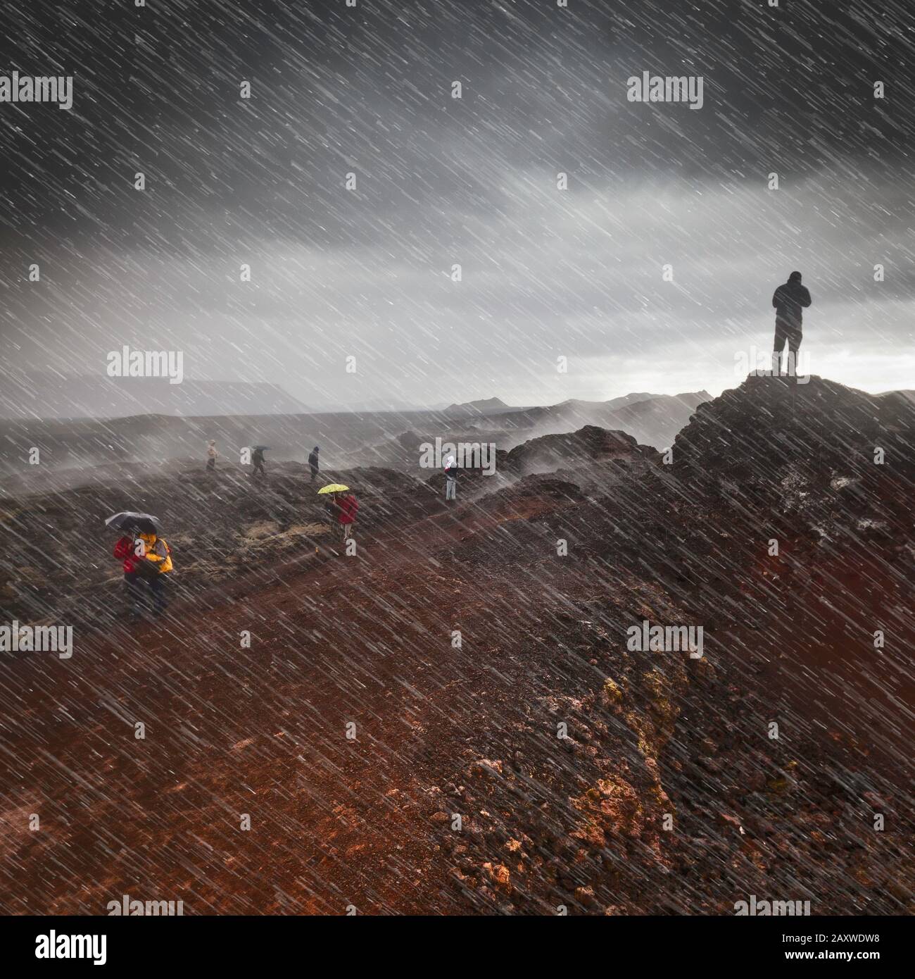 Pluie, géothermie - zone volcanique, Krafla, nord de l'Islande Banque D'Images
