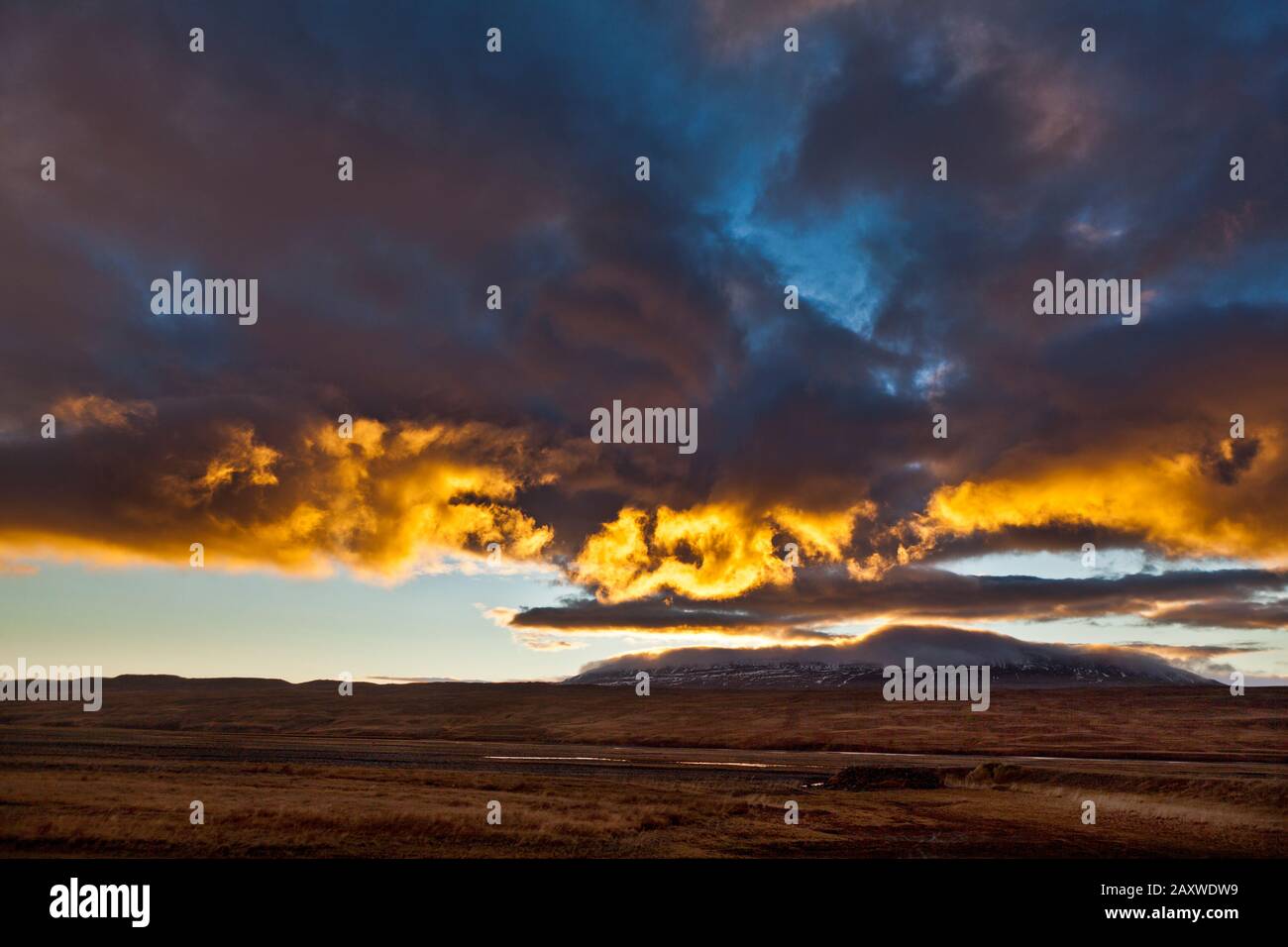 Coucher De Soleil, Langidalur, Nord De L'Islande Banque D'Images