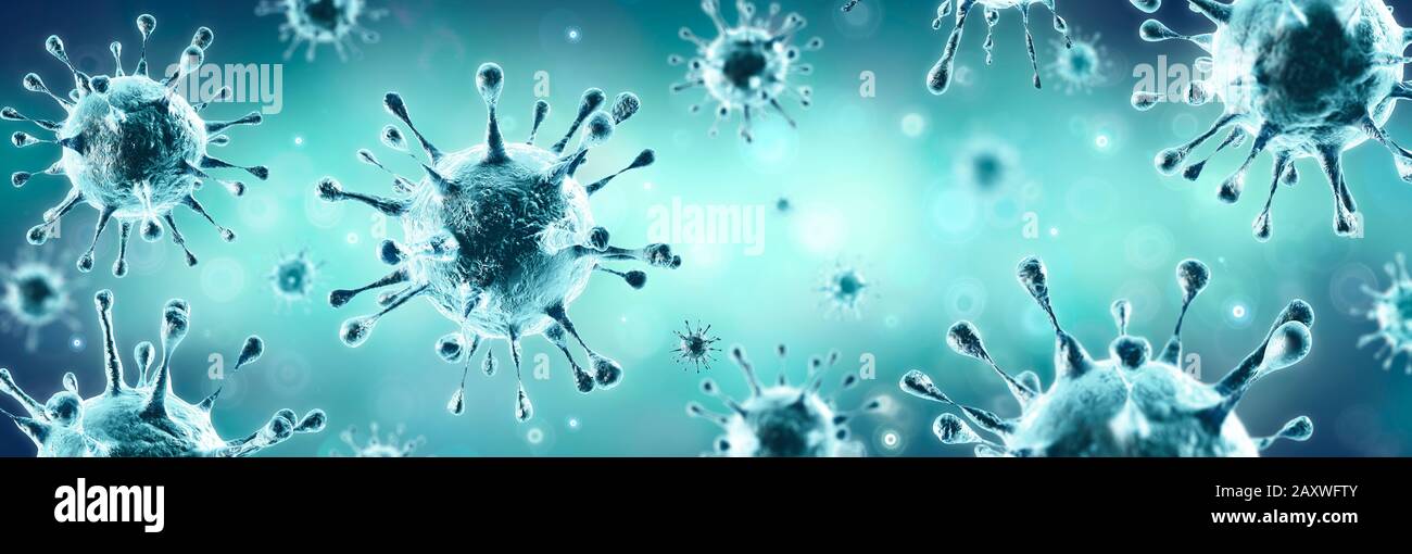 Corona virus Microbiology and Virology concept 3d-Rendering Banque D'Images