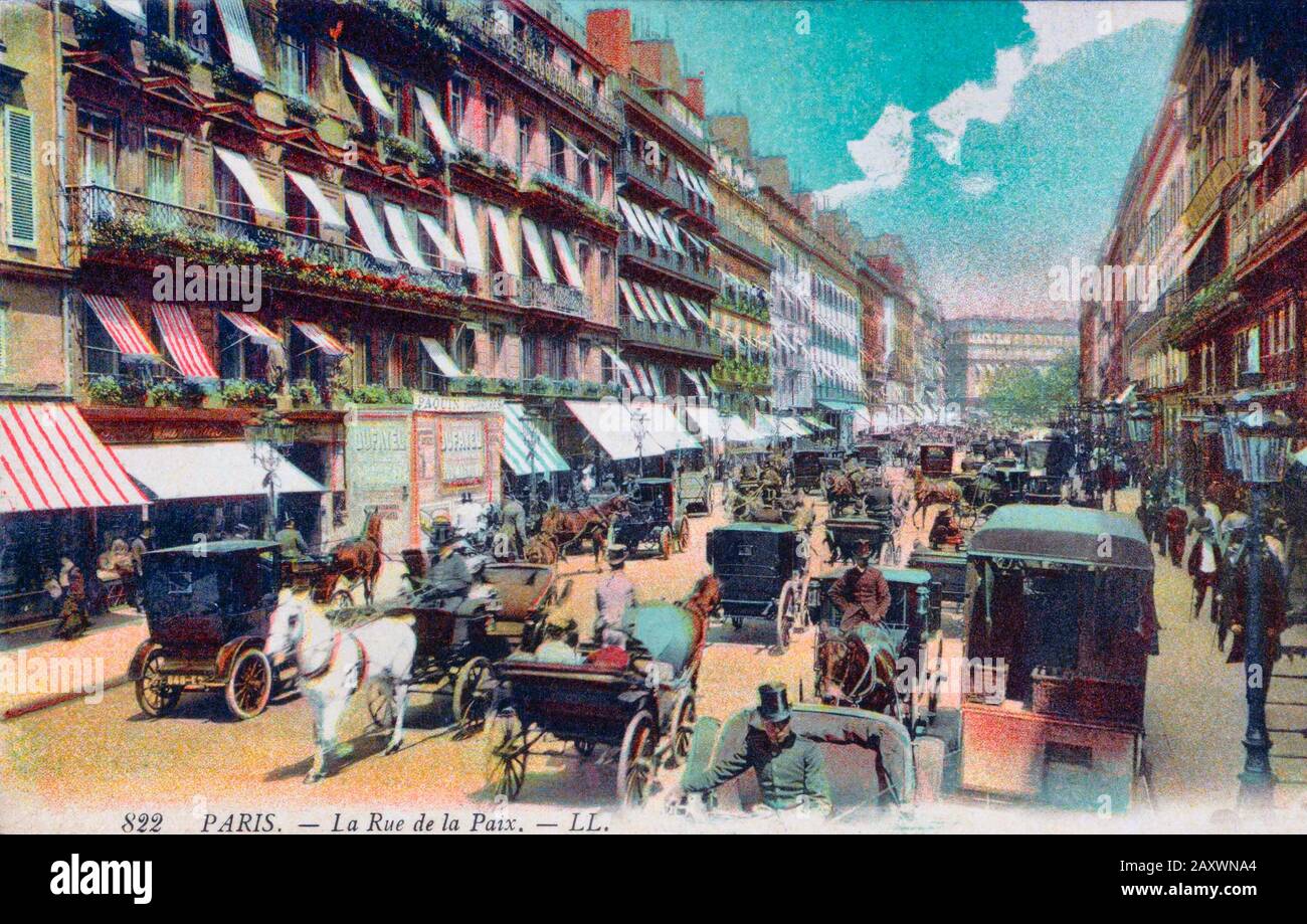 La rue de la paix, Paris, France vers 1900. Après une carte postale contemporaine. Banque D'Images