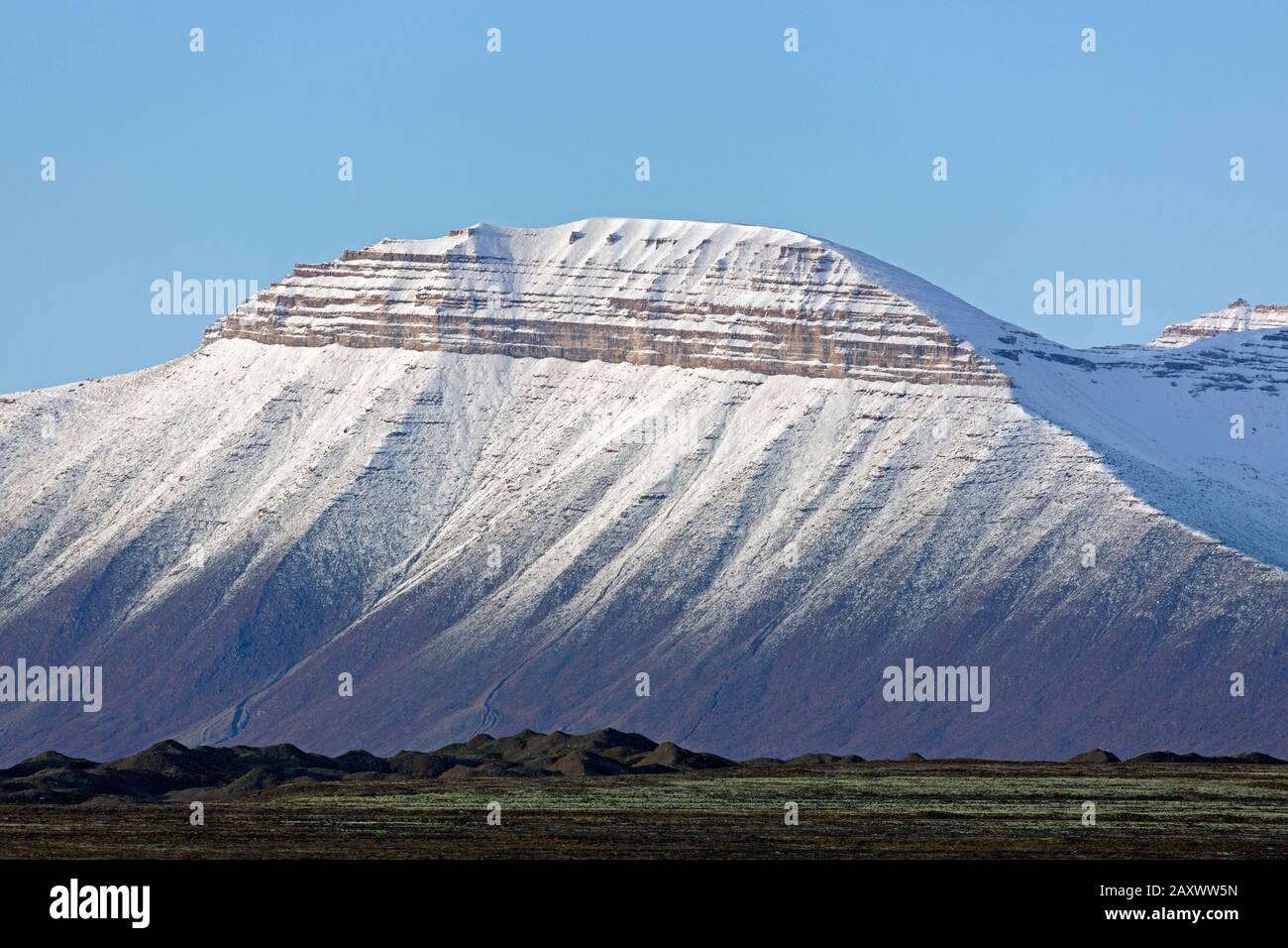 Montagne enneigée à Billefjorden, fjord central de l'Isfjorden, Svalbard / Spitsbergen, Norvège Banque D'Images