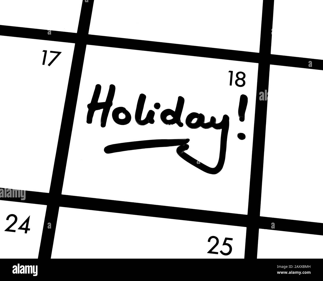Gros plan sur les vacances ! entrée de calendrier. Banque D'Images Gros plan sur les vacances ! entrée de calendrier. Banque D'Images