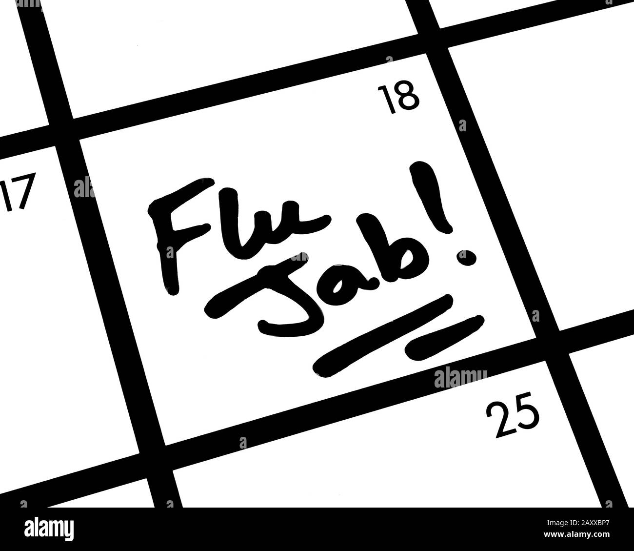 Gros plan d'une grippe Jab! entrée de calendrier. Banque D'Images