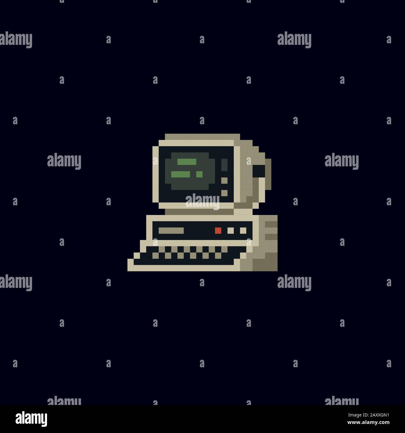 Ordinateur personnel rétro avec commandes de console de terminal à l'écran, boîtier d'ordinateur et illustration vectorielle vintage de clavier, icône isolée Illustration de Vecteur