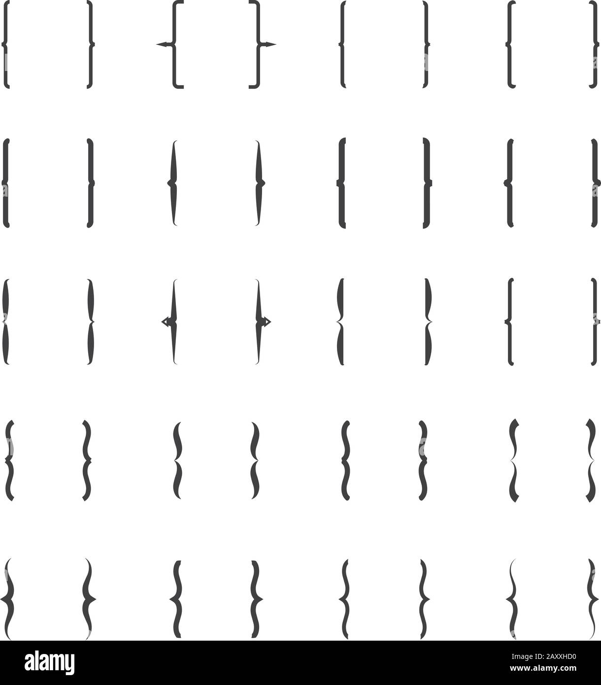 Icônes des accolades et des crochets. Les signes des accolades vectorielles, les symboles des accolades définis Illustration de Vecteur