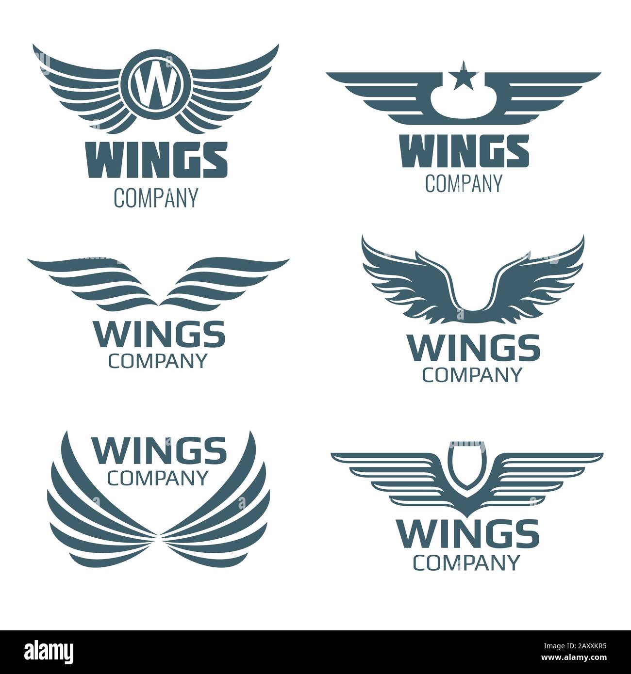 Jeu de logos Vector Wings. Logo Winged Company et icon Wing Flying, marque d'aile d'aigle et illustration d'oiseau d'aile de logotype Illustration de Vecteur