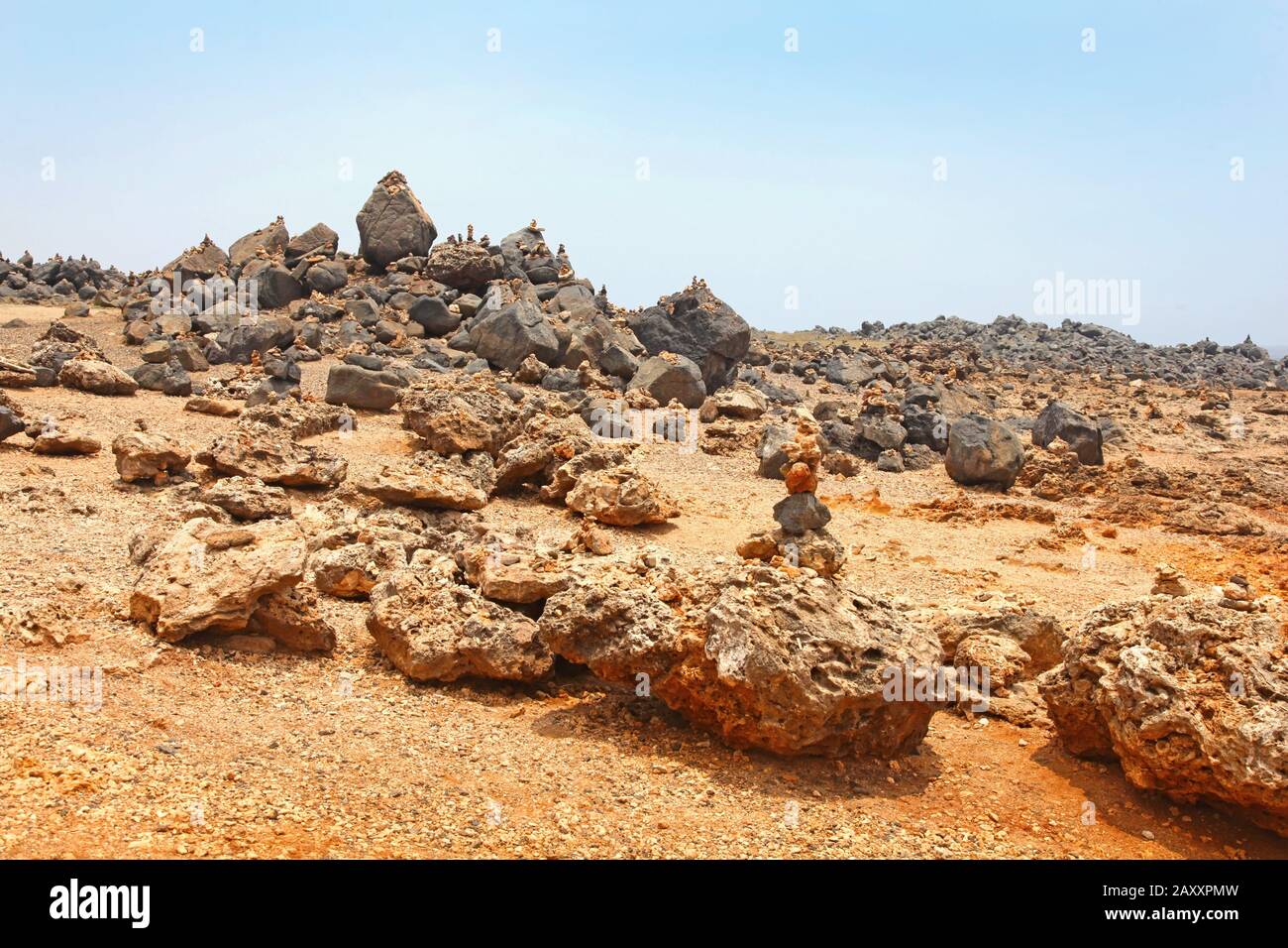 Rock & désert paysage de l'île d'Aruba, Carribbean. Banque D'Images