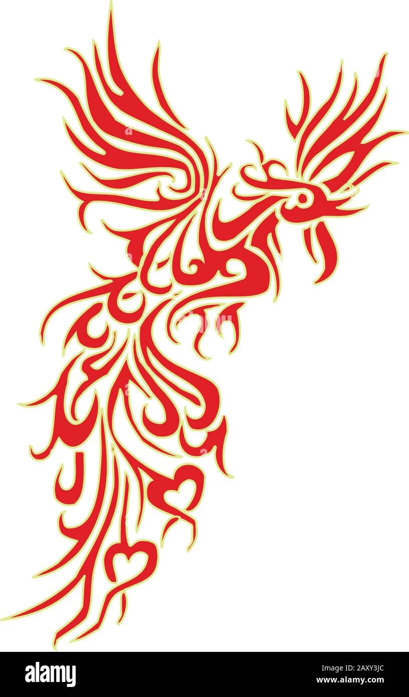 Oiseau Fenix de couleur rouge avec ailes étalées Illustration de Vecteur