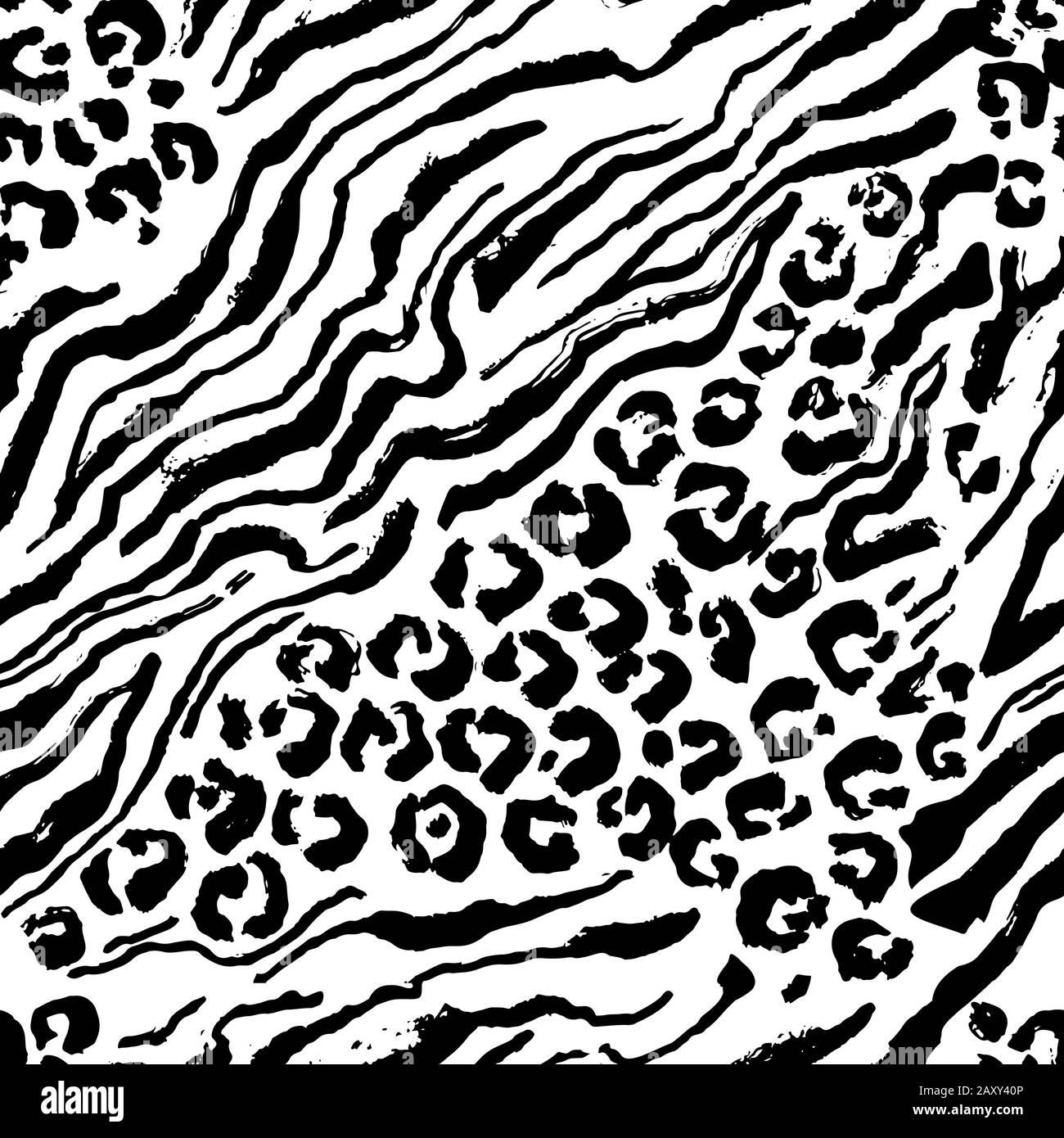 Imprimé léopard sans couture. Fond noir et blanc dessiné à la main. Illustration vectorielle. Illustration de Vecteur