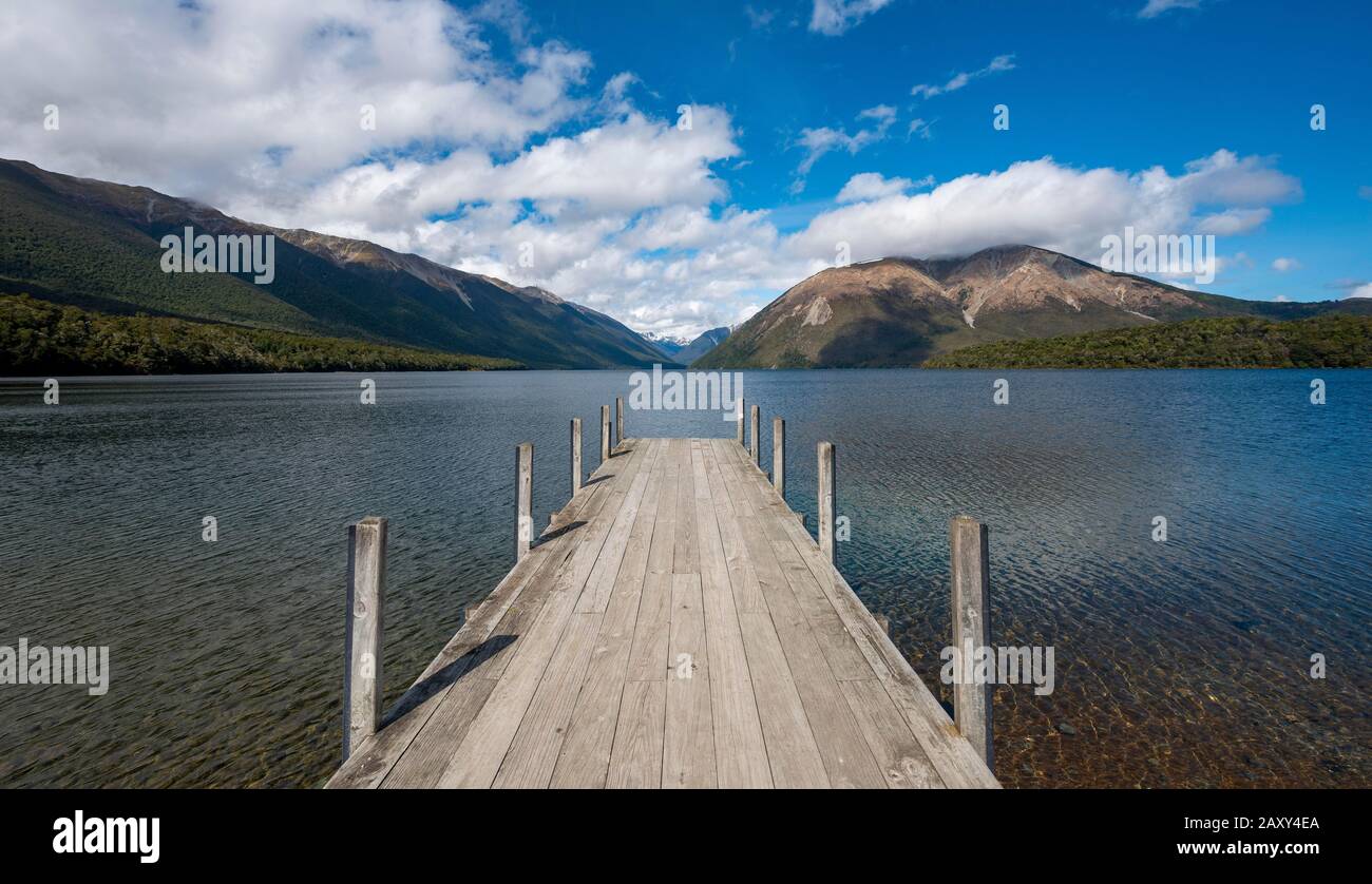 Jetée Du Lac Rotoiti, Parc National Des Lacs Nelson, District De Tasman, Île Du Sud, Nouvelle-Zélande Banque D'Images