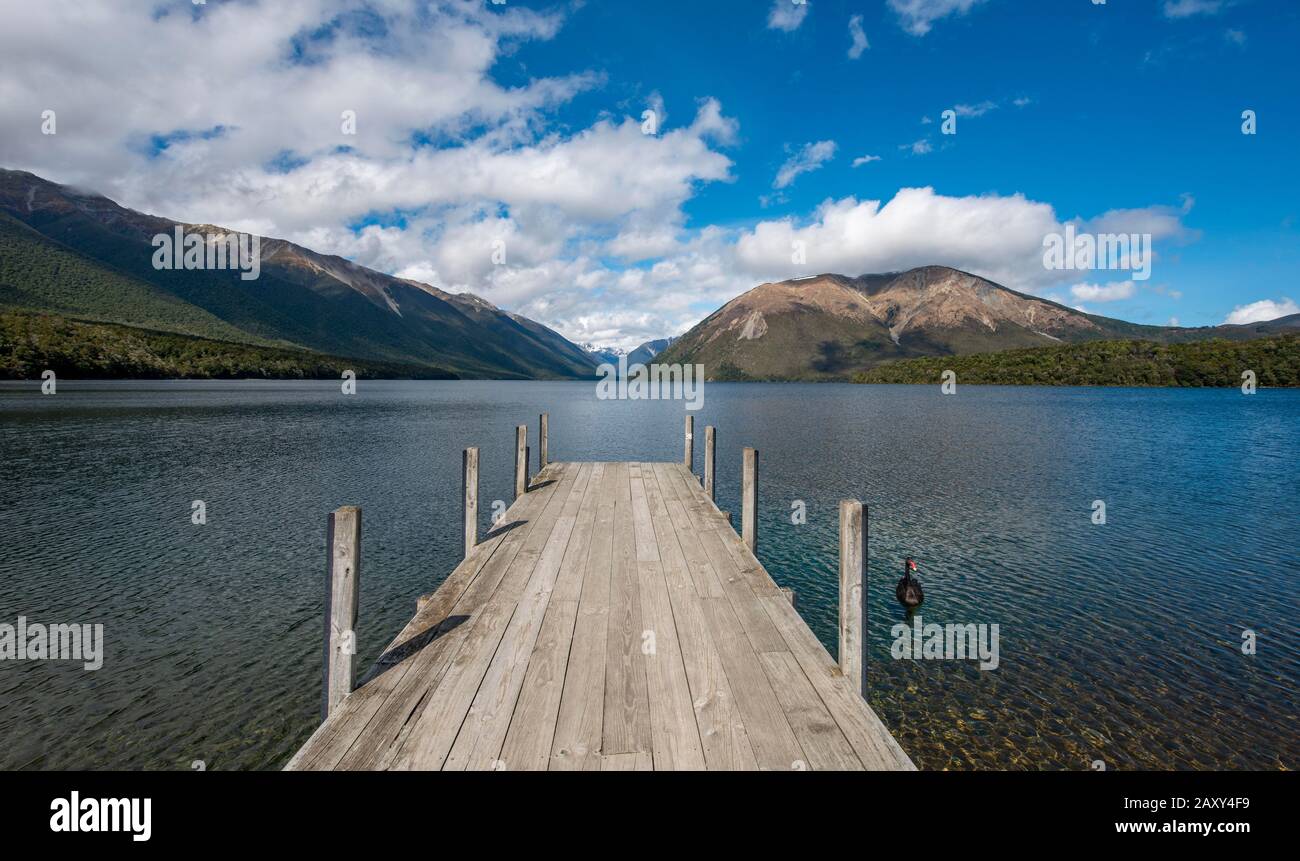 Jetée Du Lac Rotoiti, Parc National Des Lacs Nelson, District De Tasman, Île Du Sud, Nouvelle-Zélande Banque D'Images