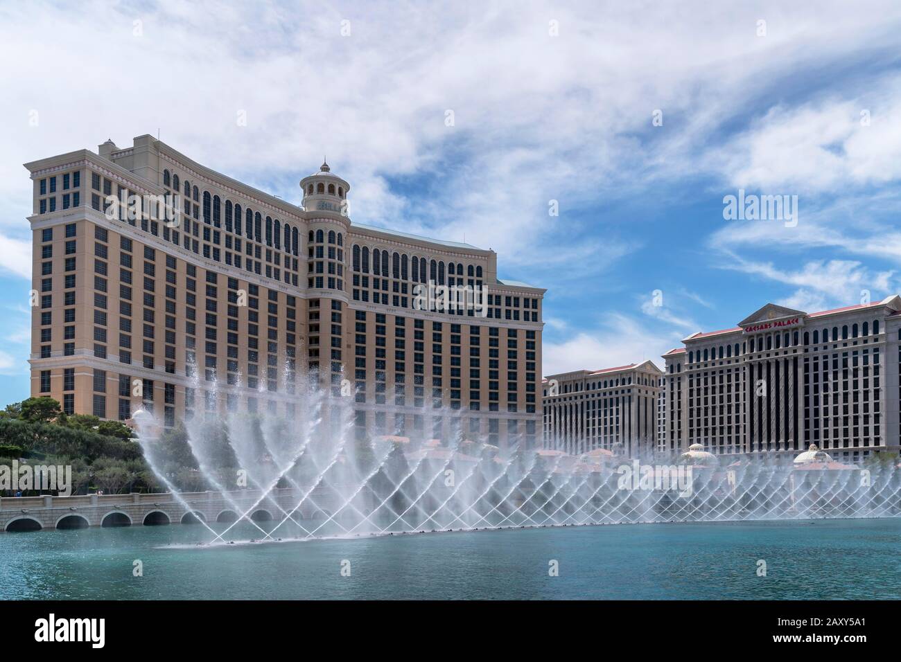 Lac devant l'hôtel Bellagio, casino, hôtel de luxe, fontaines d'eau, Las Vegas Strip, Las Vegas, Nevada, États-Unis Banque D'Images