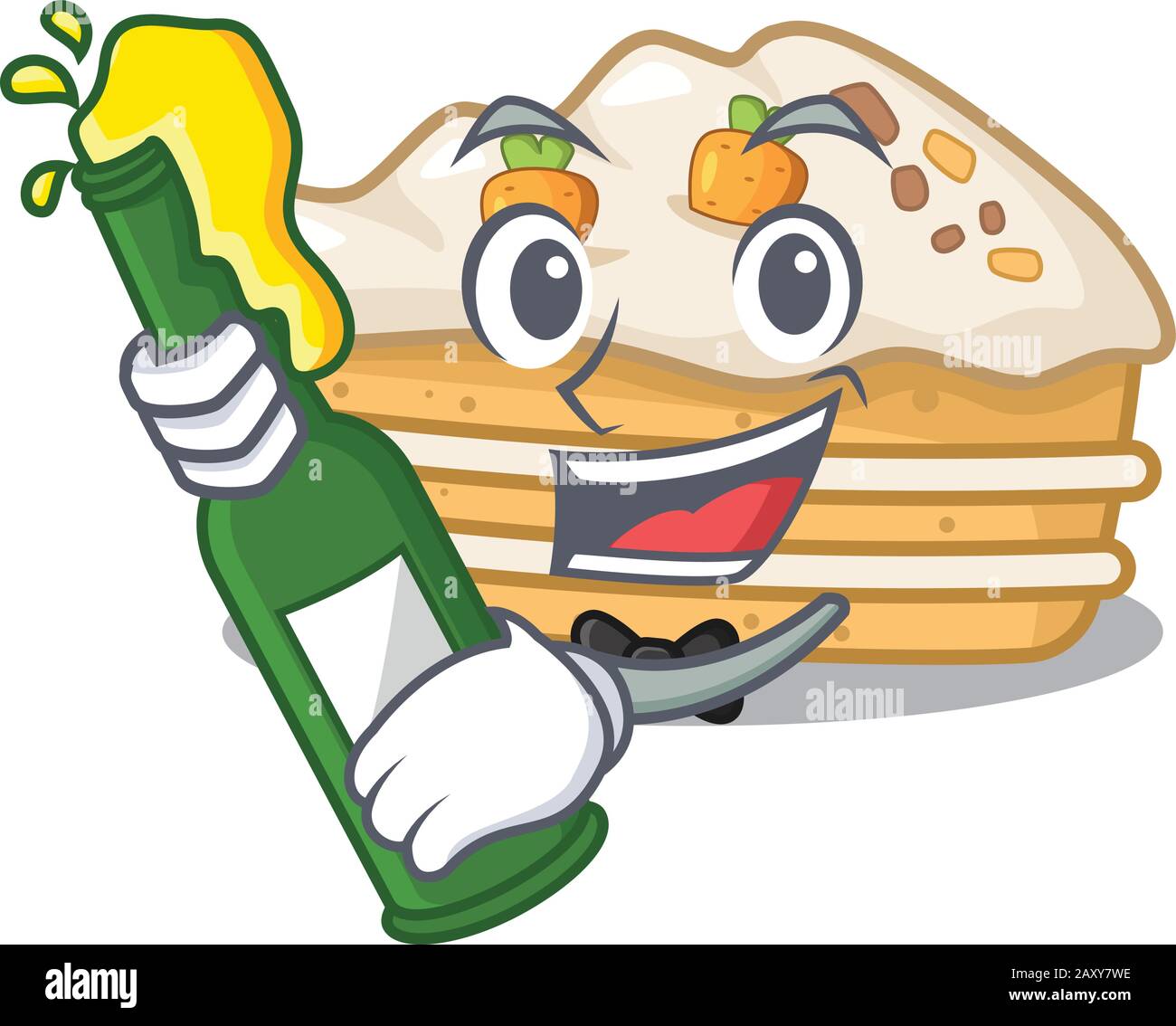 motif mascotte de dessin animé de gâteau de carotte avec bouteille de bière Illustration de Vecteur