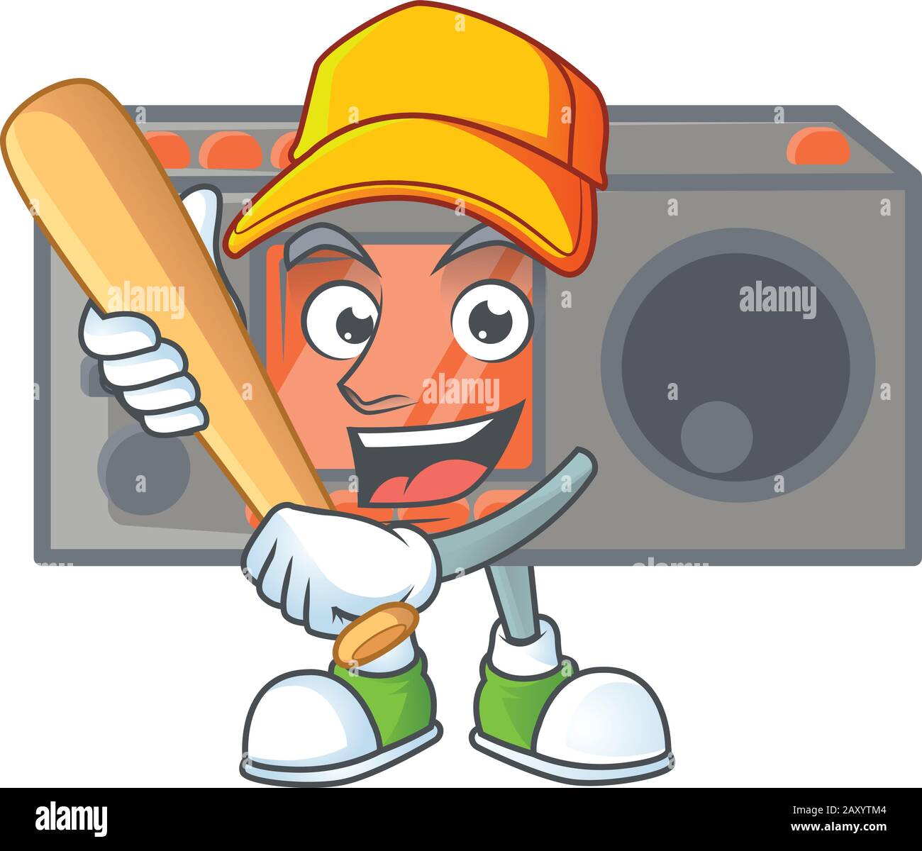 Un émetteur-récepteur radio actif sain style de conception de mascotte jouant au baseball Illustration de Vecteur