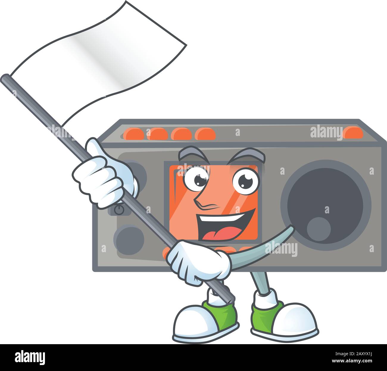 Motif personnage de caricature dr?�le d'?�metteur-r?�cepteur radio avec drapeau Image Vectorielle 