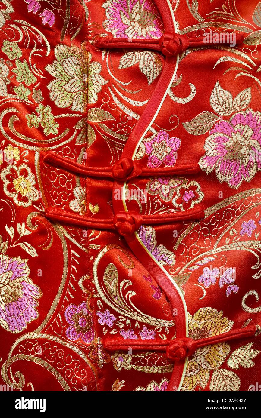 gros plan sur la veste chinoise rouge traditionnelle Banque D'Images
